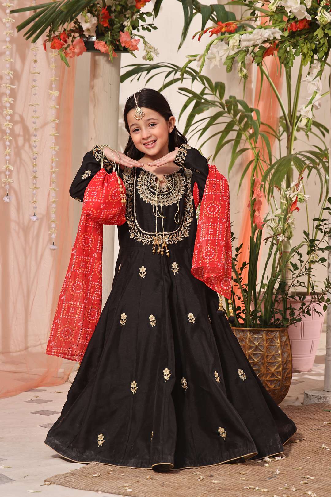 SANA'S red embroidered silk maxi dress Pakistan occasion wear