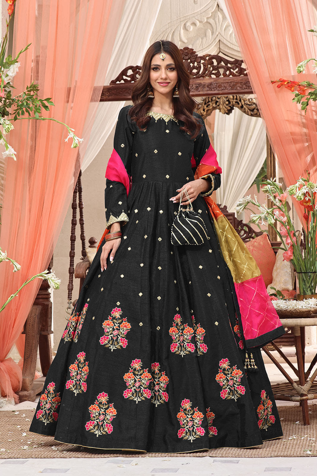 SANA'S red embroidered maxi dress Pakistan occasion wear
