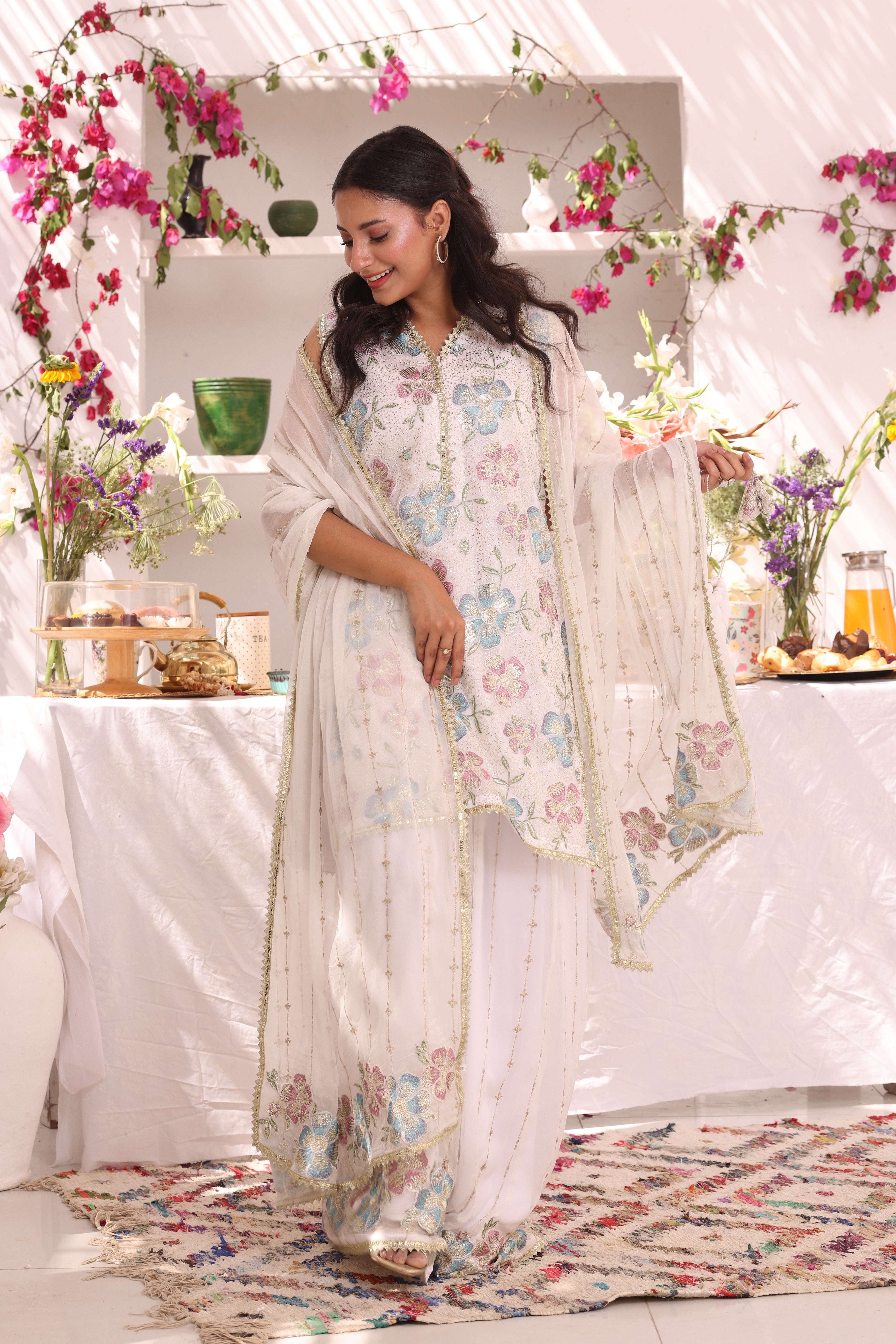 Embroidered Bamber Chiffon Plazo Suit | ZEB | P123287