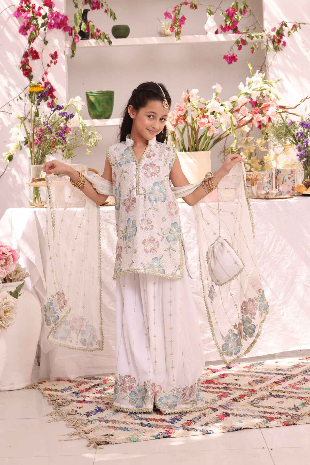 SANA'S red embroidered chiffon plazo suit Pakistan occasion wear