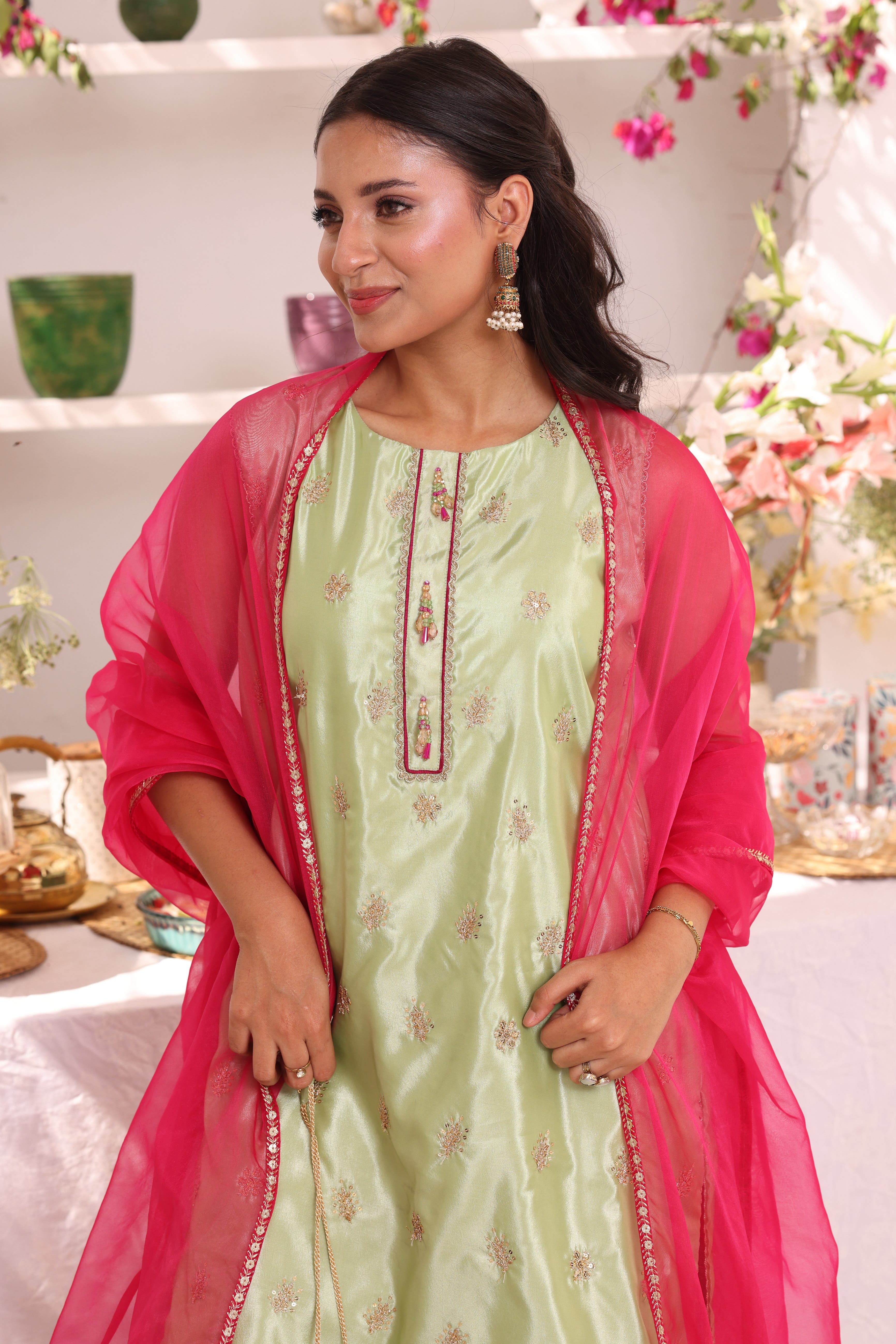 SANA'S red embroidered organza gharara suit Pakistan occasion wear