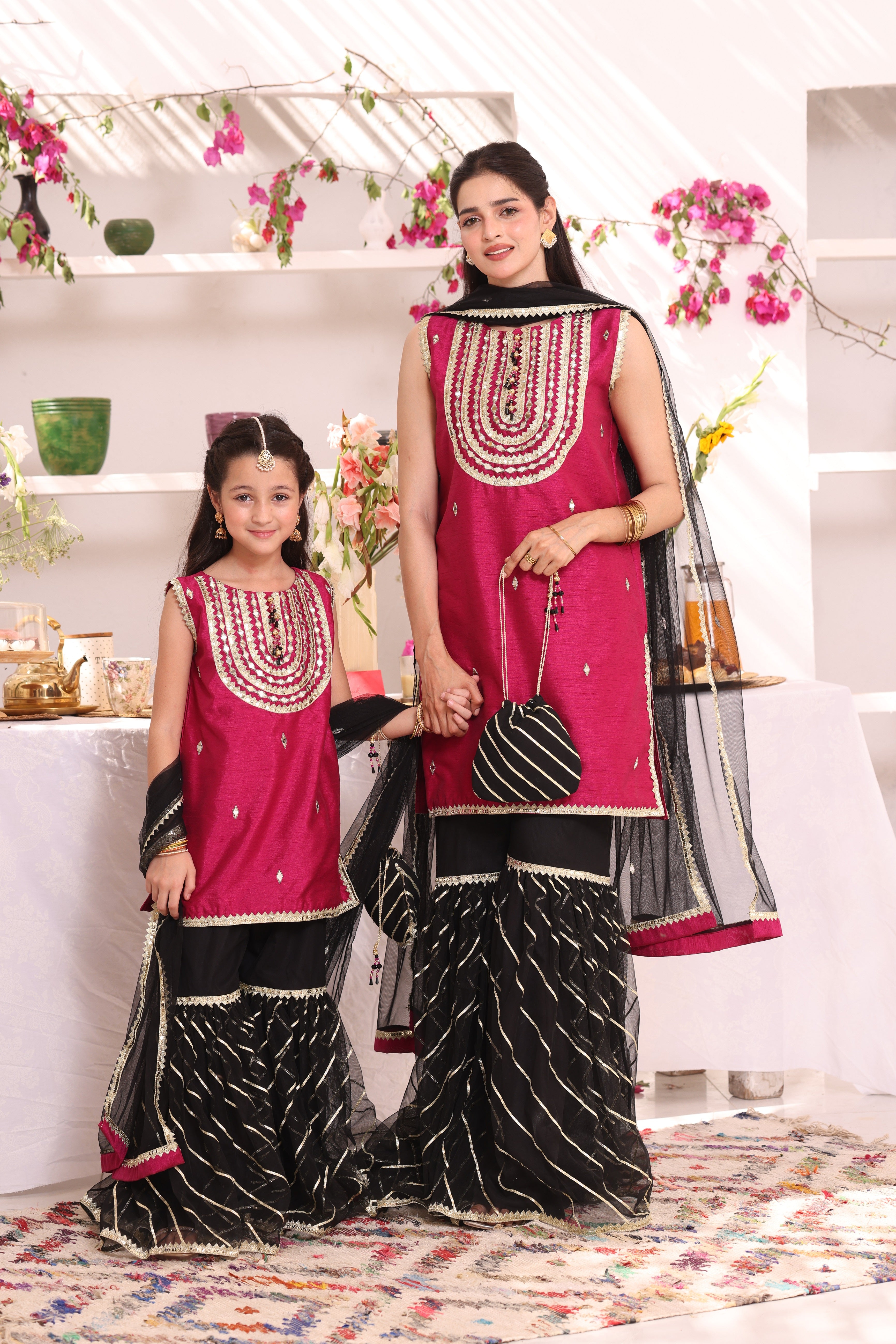 Mirror Embroidered Raw Silk & Net Gharara Suit | ZEB | G123282