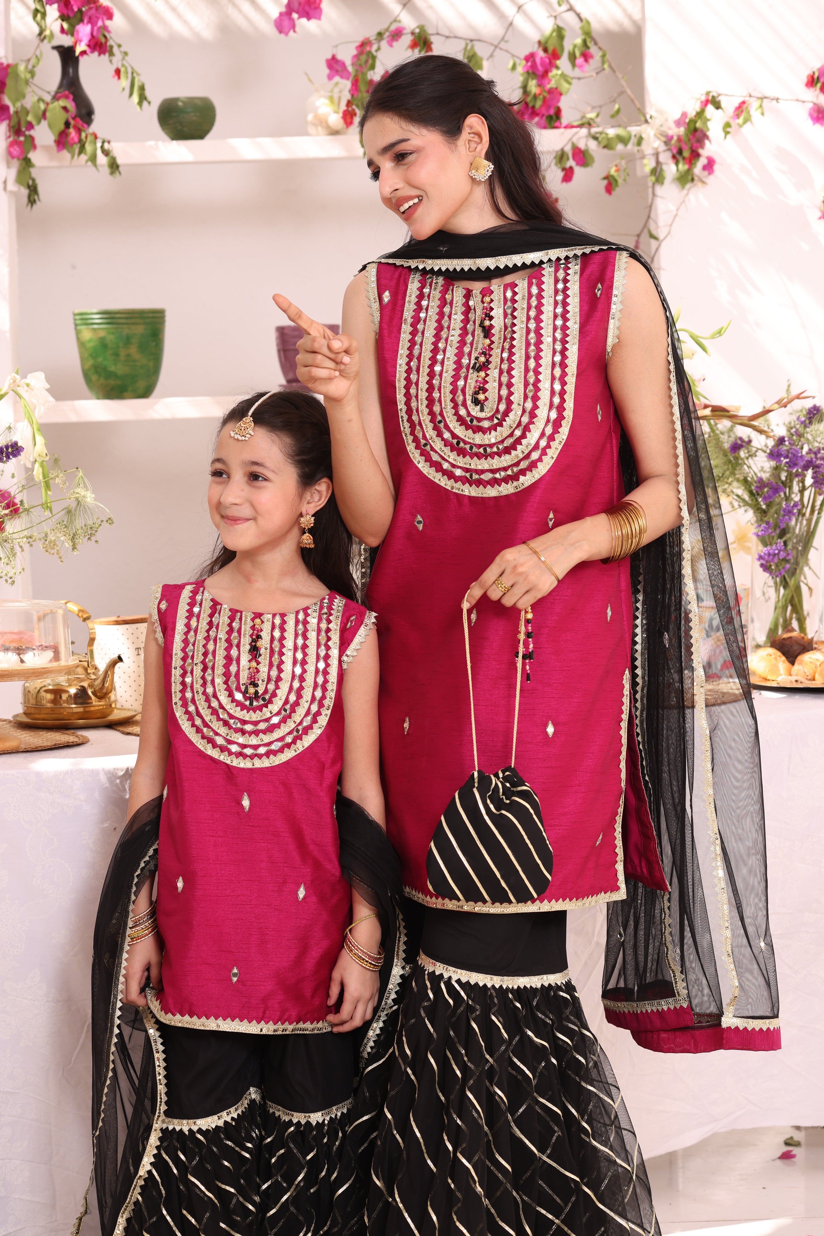 Mirror Embroidered Raw Silk & Net Gharara Suit | ZEB | G123282
