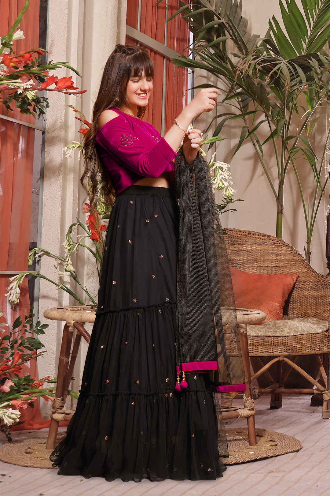 SANA'S red embroidered velvet lehenga Pakistan occasion wear