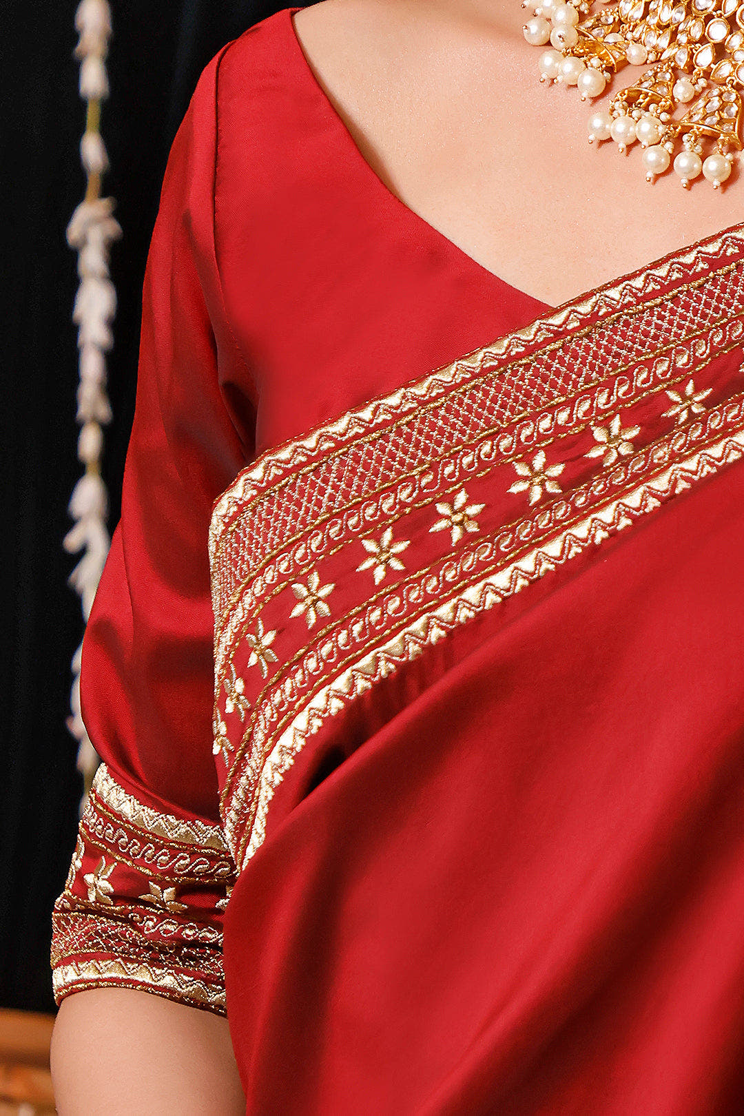 SANA'S red embroidered silk saree Pakistan occasion wear