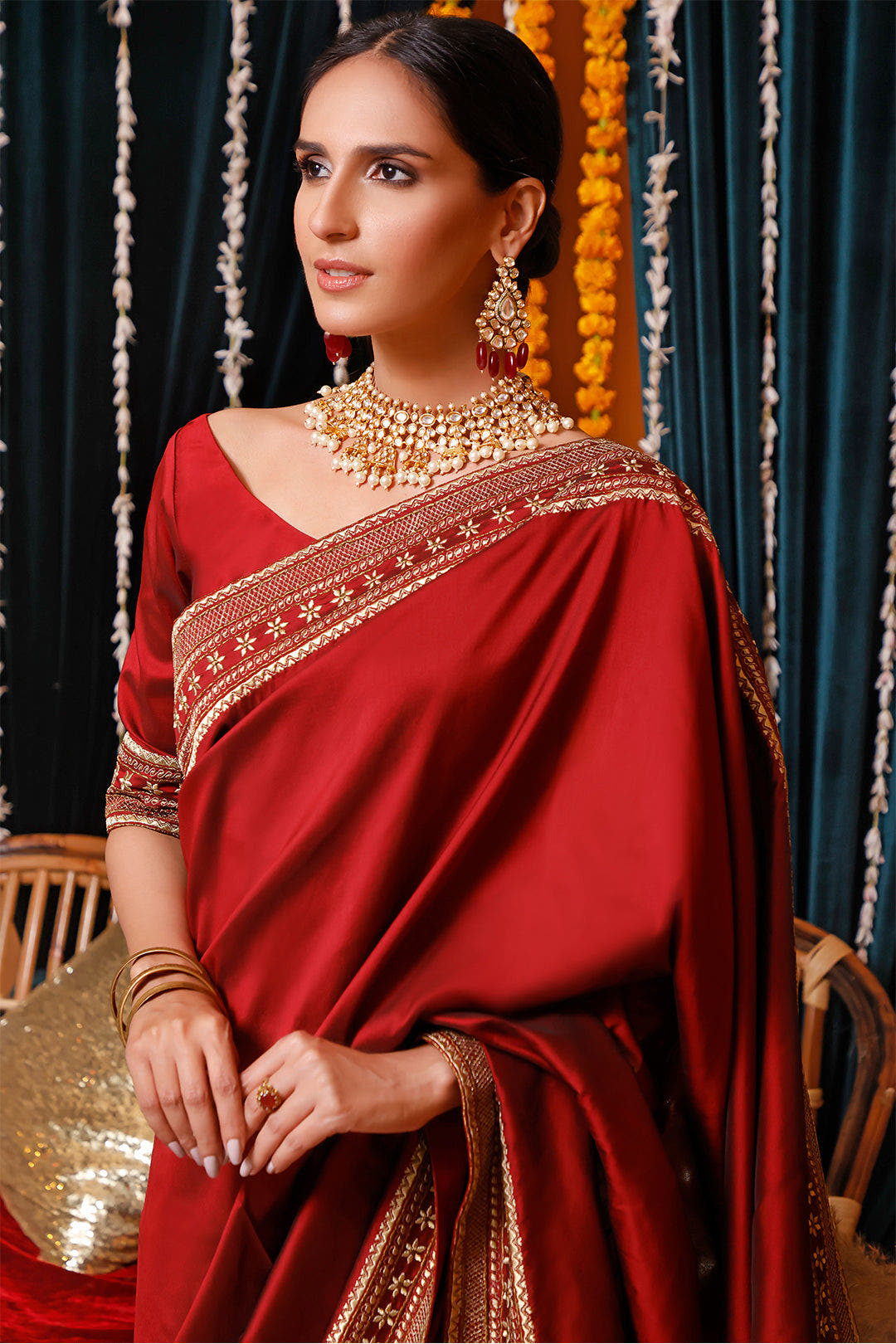 SANA'S red embroidered silk saree Pakistan occasion wear