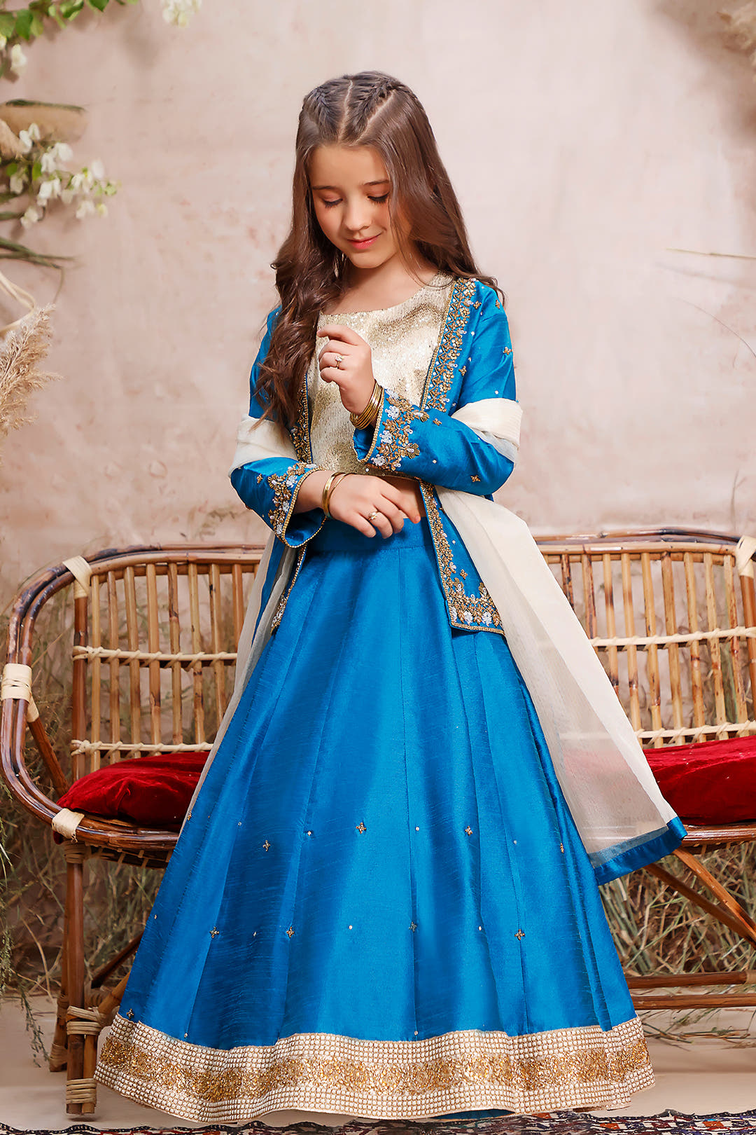 SANA'S red embroidered raw silk lehenga Pakistan occasion wear