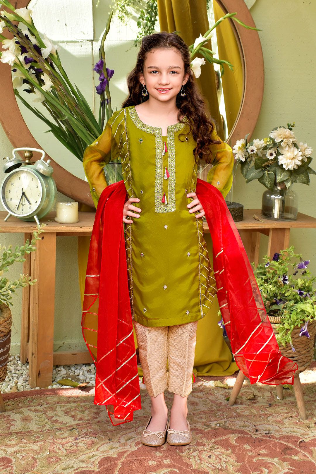 SANA'S red embroidered organza suit Pakistan occasion wear
