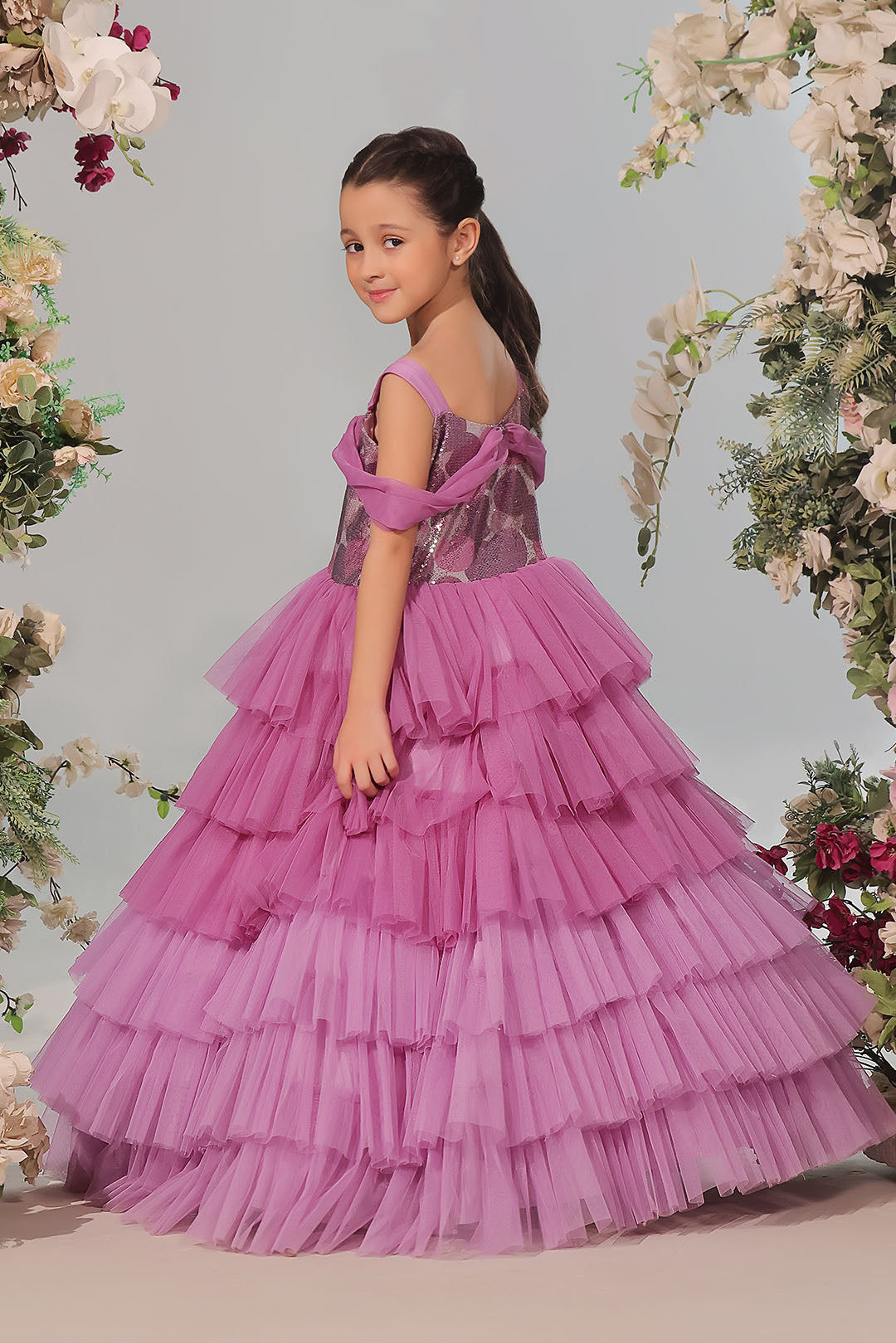 Sequins Multi Layers Net Gown | Winter Festive | WM3242