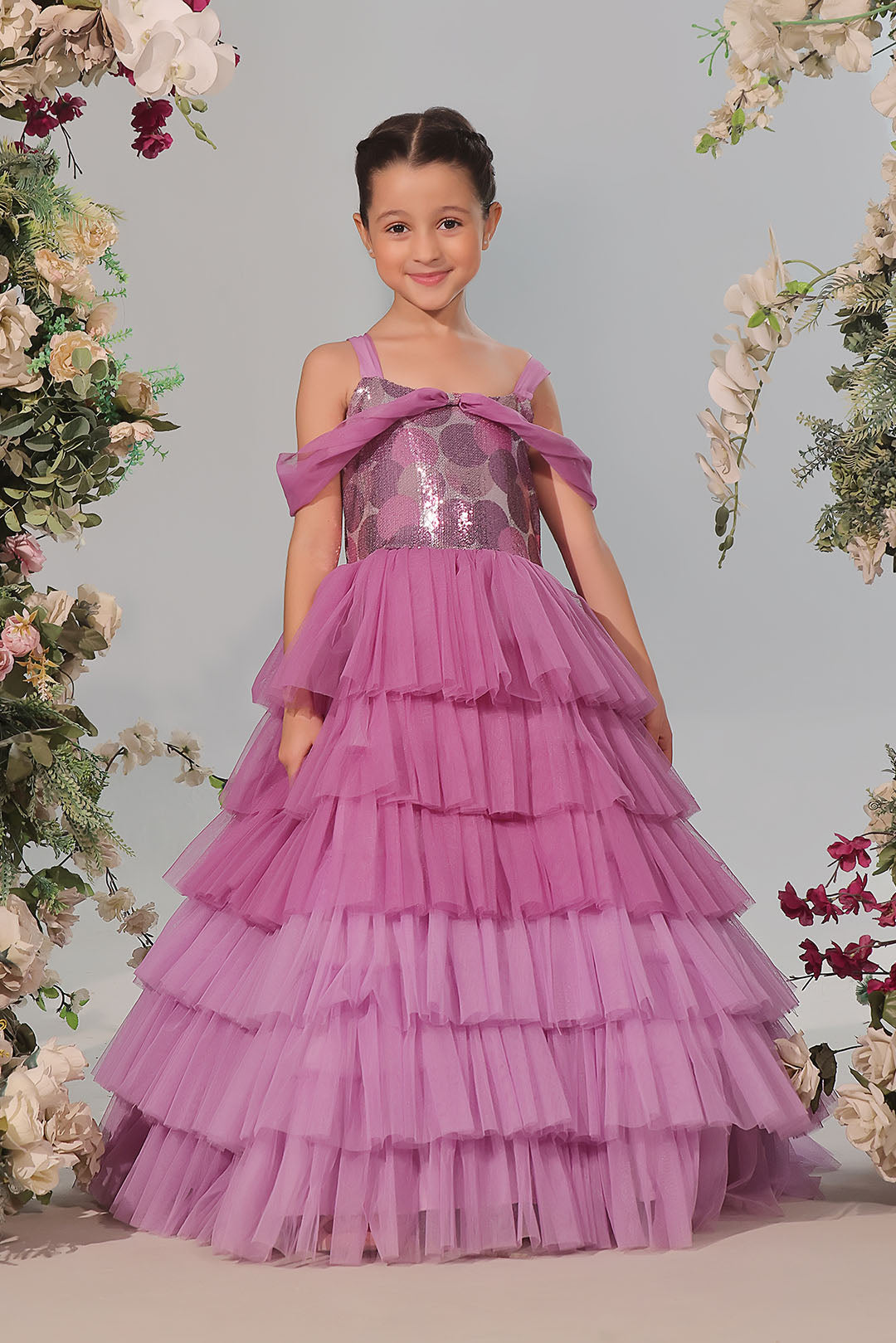 Sequins Multi Layers Net Gown | Winter Festive | WM3242