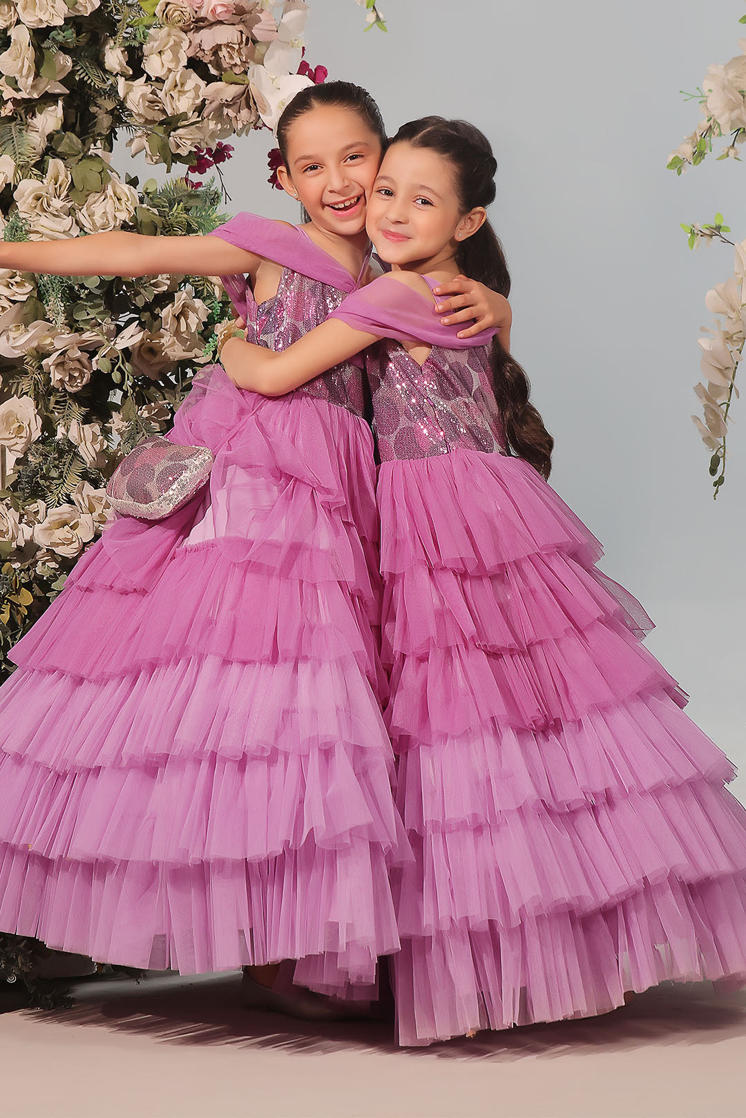 Sequins Multi Layers Net Gown | Winter Festive | WM3242