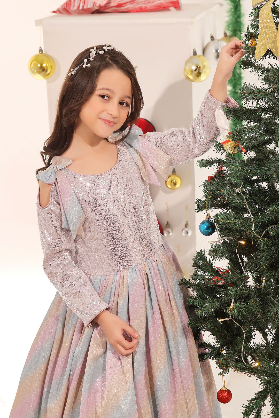 Multi Colored Glitter Gown Maxi | Winter Festive | WM3246