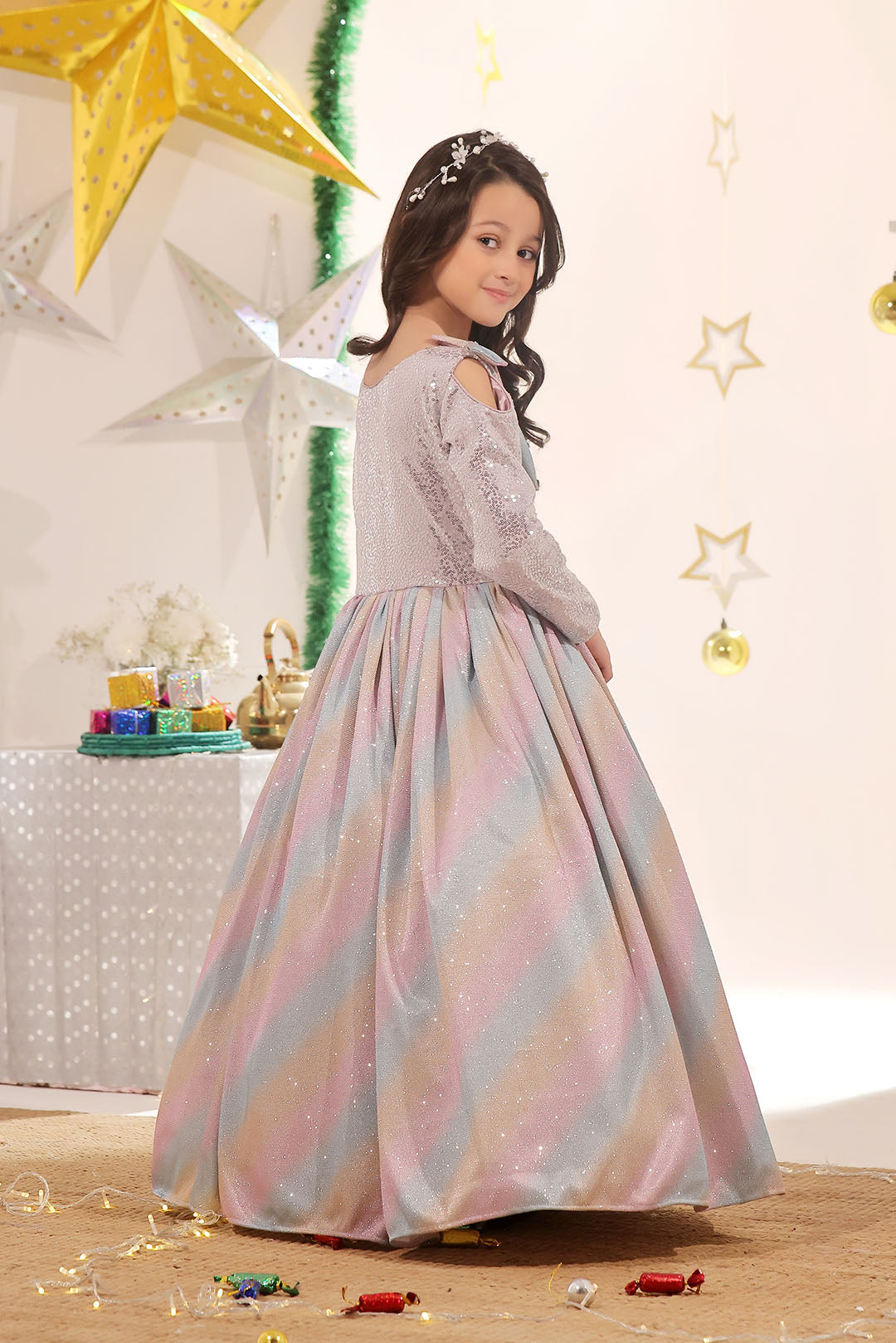 Multi Colored Glitter Gown Maxi | Winter Festive | WM3246