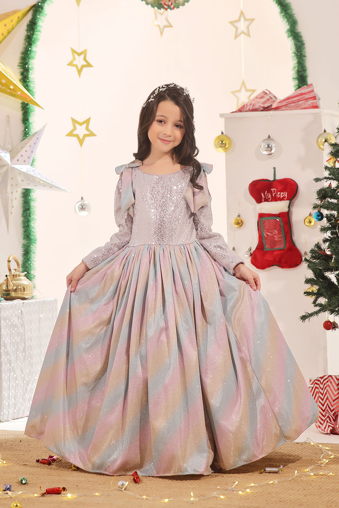 Multi Colored Glitter Gown Maxi | Winter Festive | WM3246