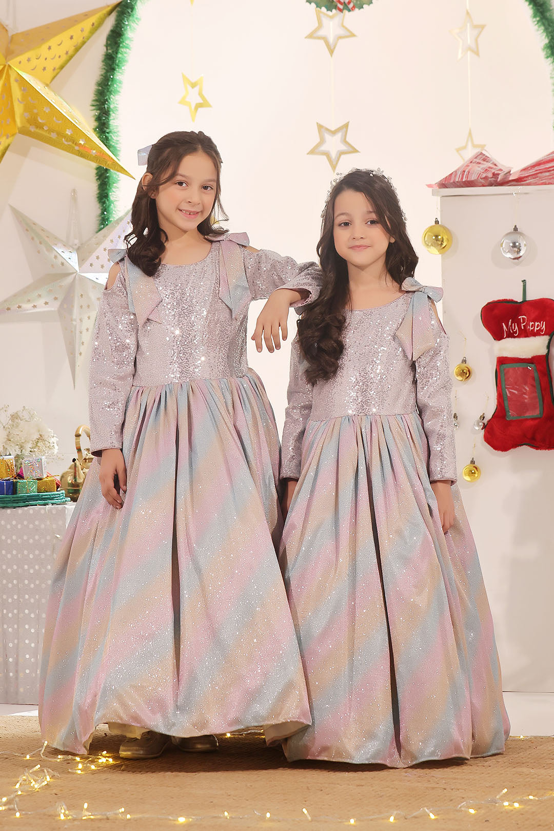 Multi Colored Glitter Gown Maxi | Winter Festive | WM3246