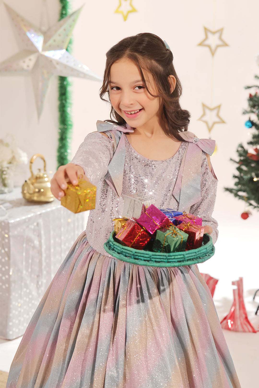 Multi Colored Glitter Gown Maxi | Winter Festive | WM3246