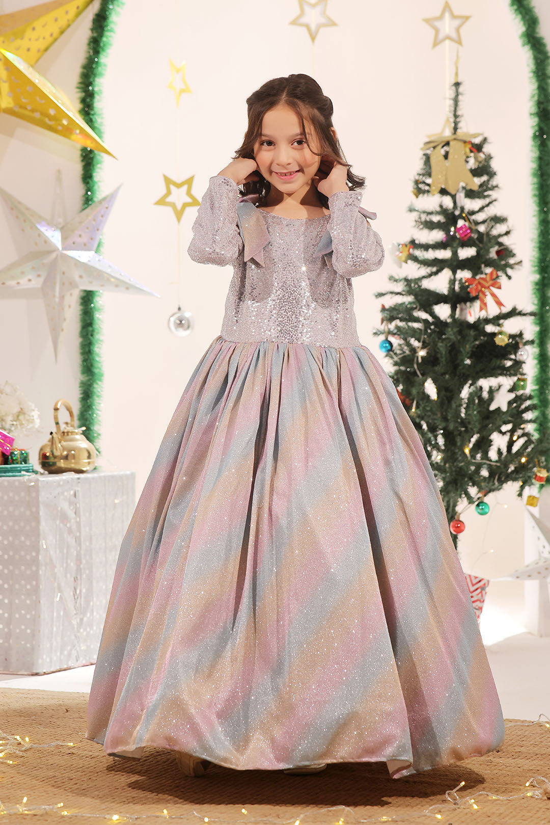 Multi Colored Glitter Gown Maxi | Winter Festive | WM3246
