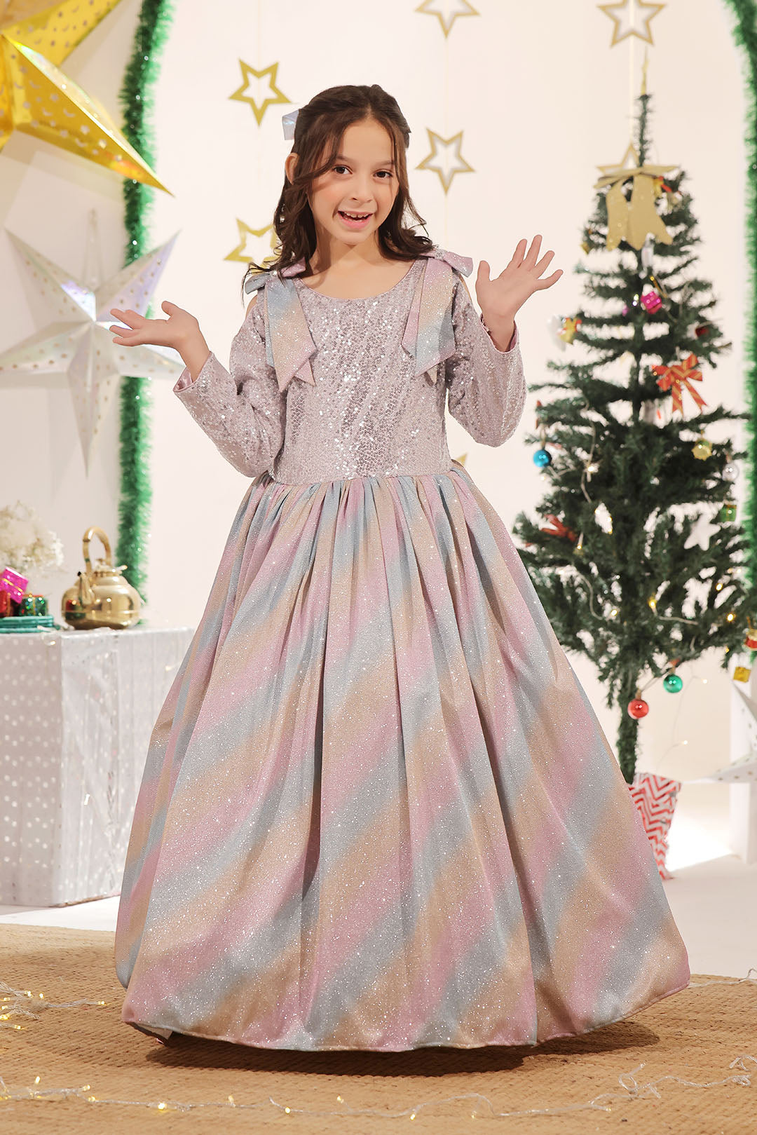 Multi Colored Glitter Gown Maxi | Winter Festive | WM3246