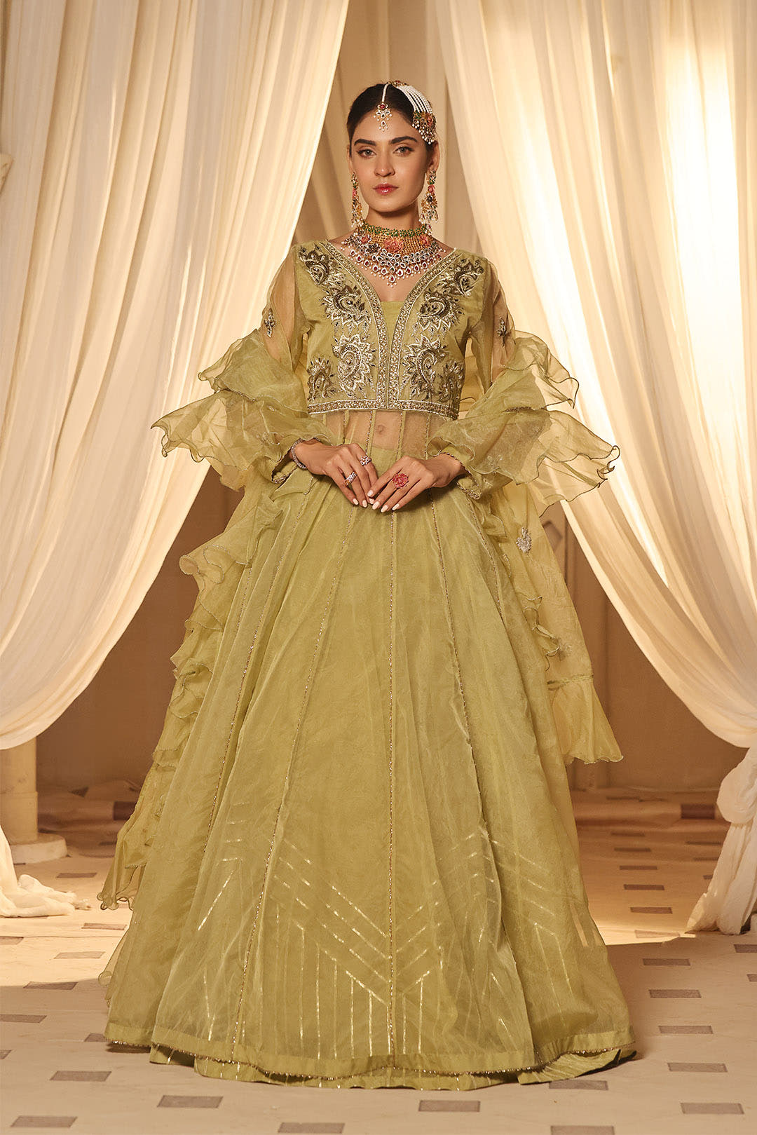 SANA'S red embroidered organza maxi dress Pakistan occasion wear