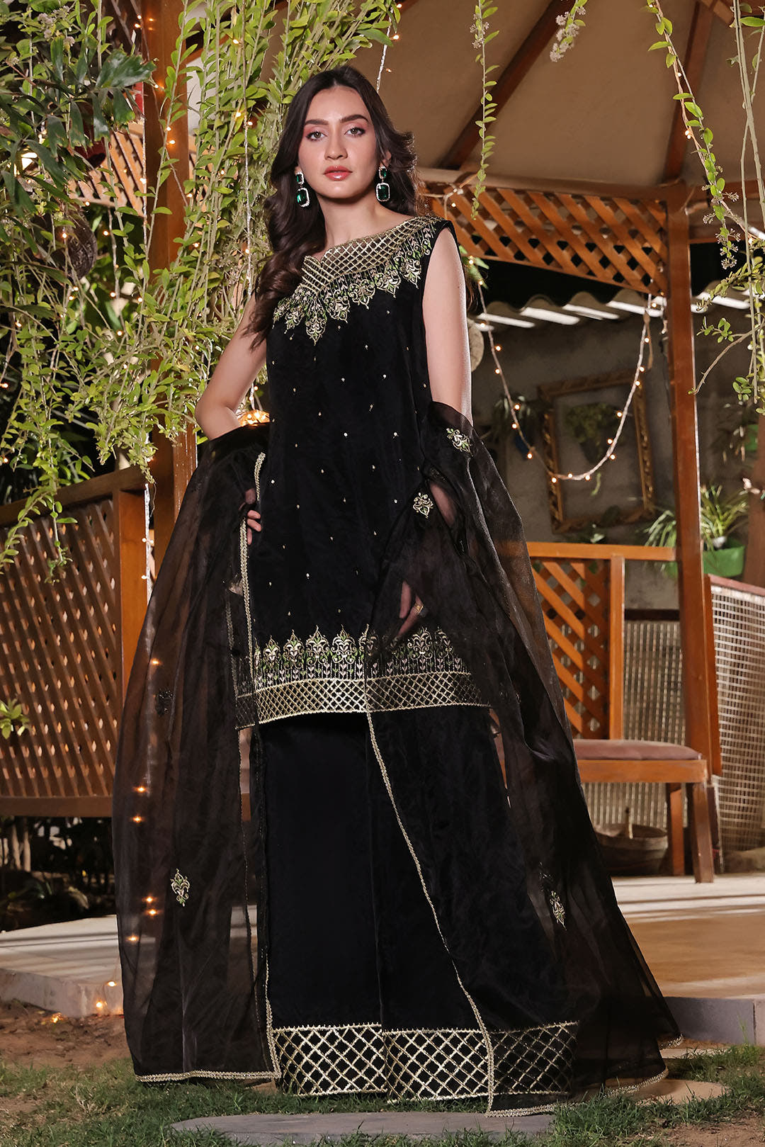 SANA'S red embroidered plazo suit Pakistan occasion wear