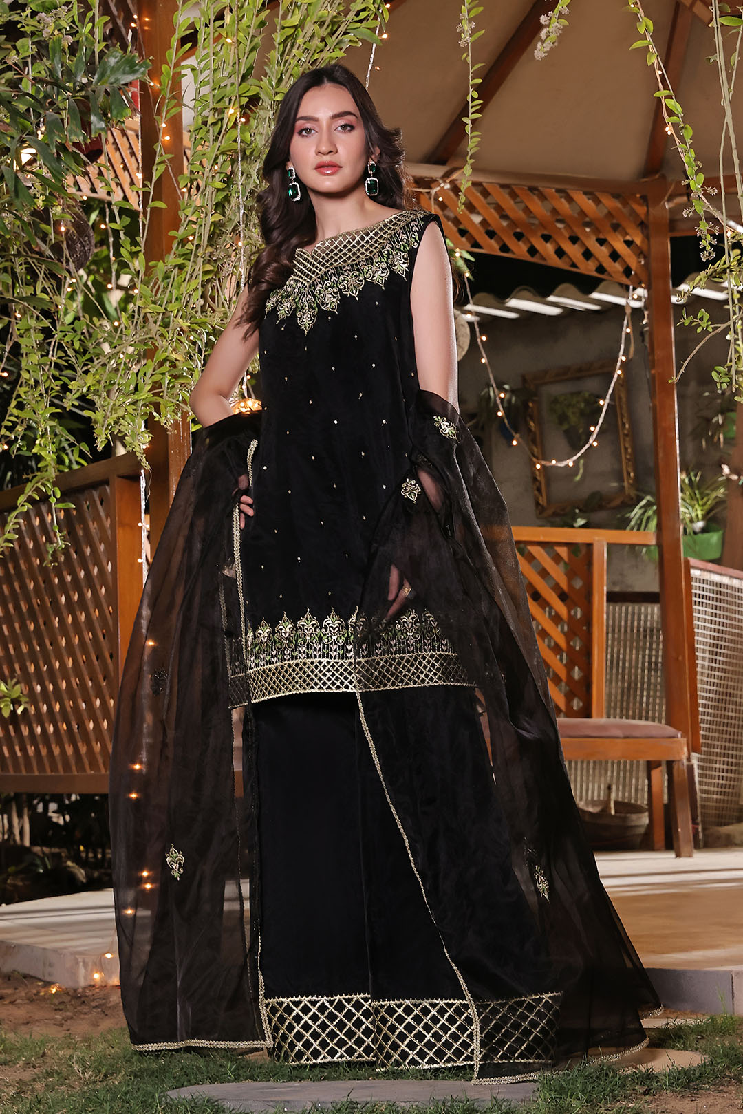 SANA'S red embroidered plazo suit Pakistan occasion wear