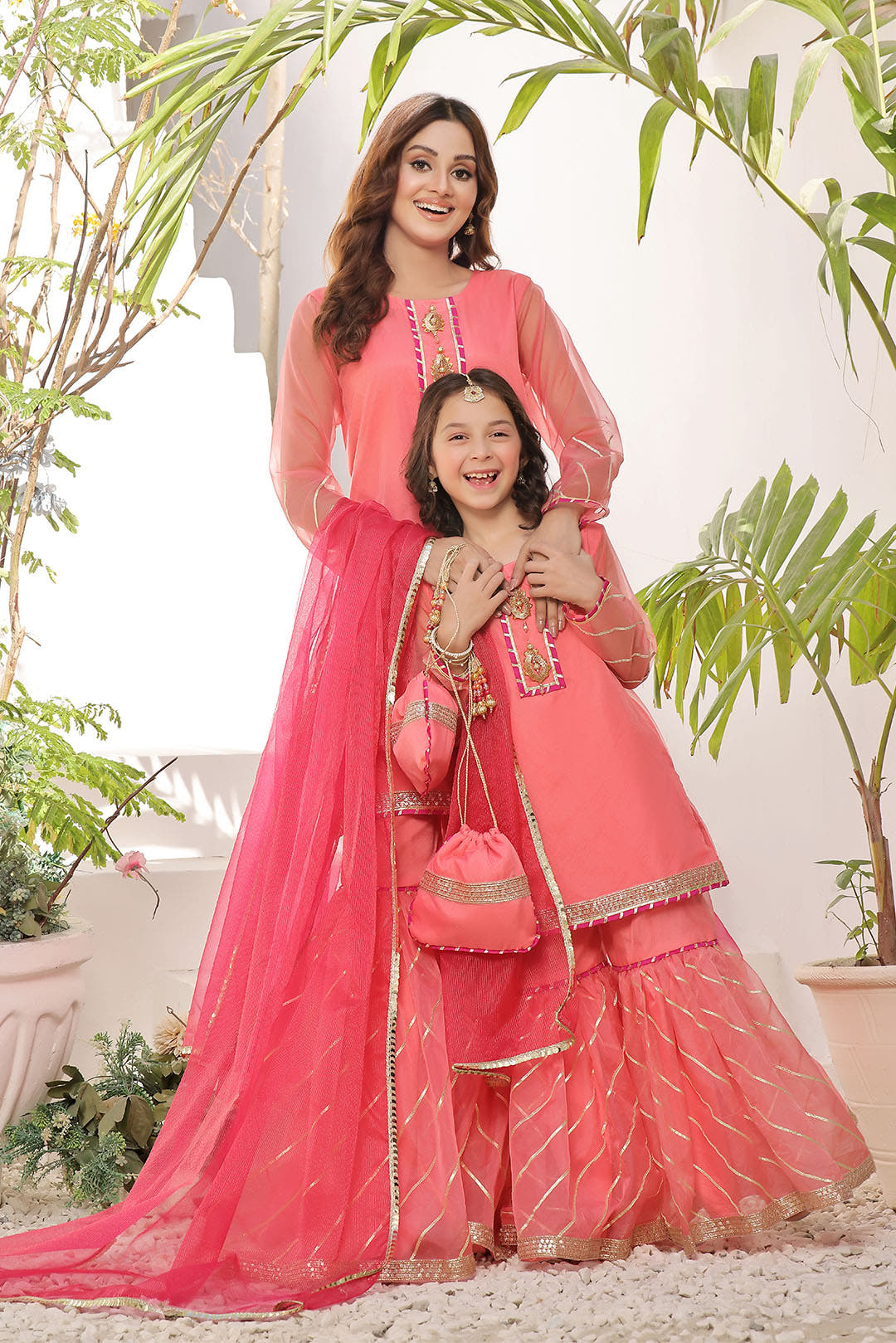 SANA'S red embroidered organza gharara suit Pakistan occasion wear