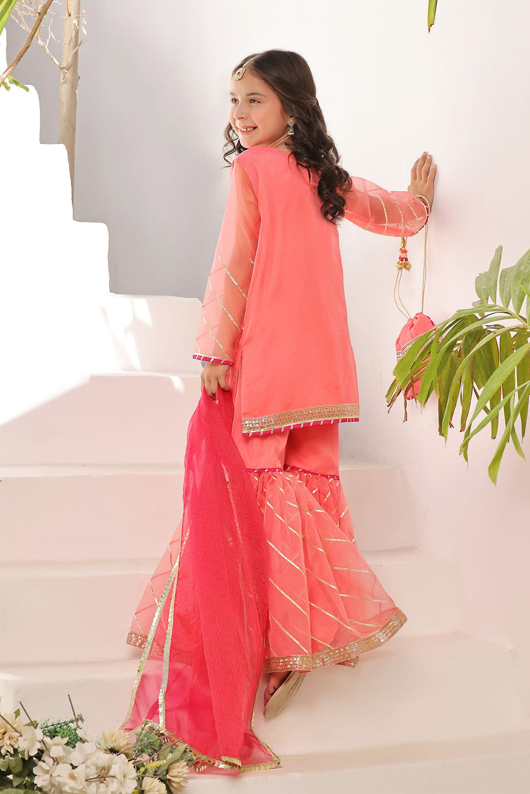 SANA'S red embroidered organza gharara suit Pakistan occasion wear