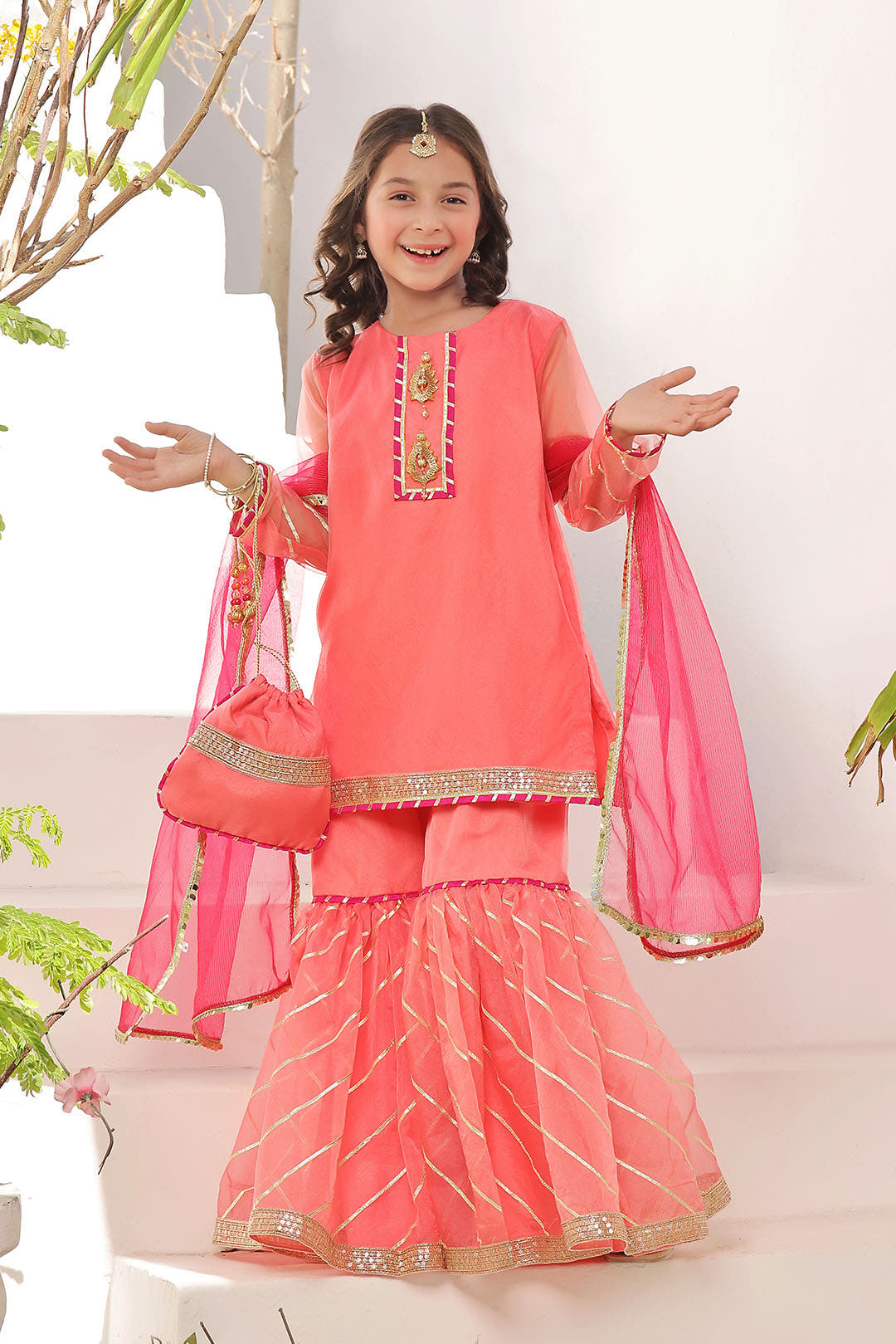 SANA'S red embroidered organza gharara suit Pakistan occasion wear