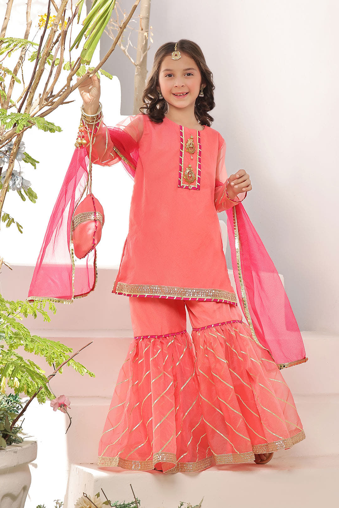 SANA'S red embroidered organza gharara suit Pakistan occasion wear
