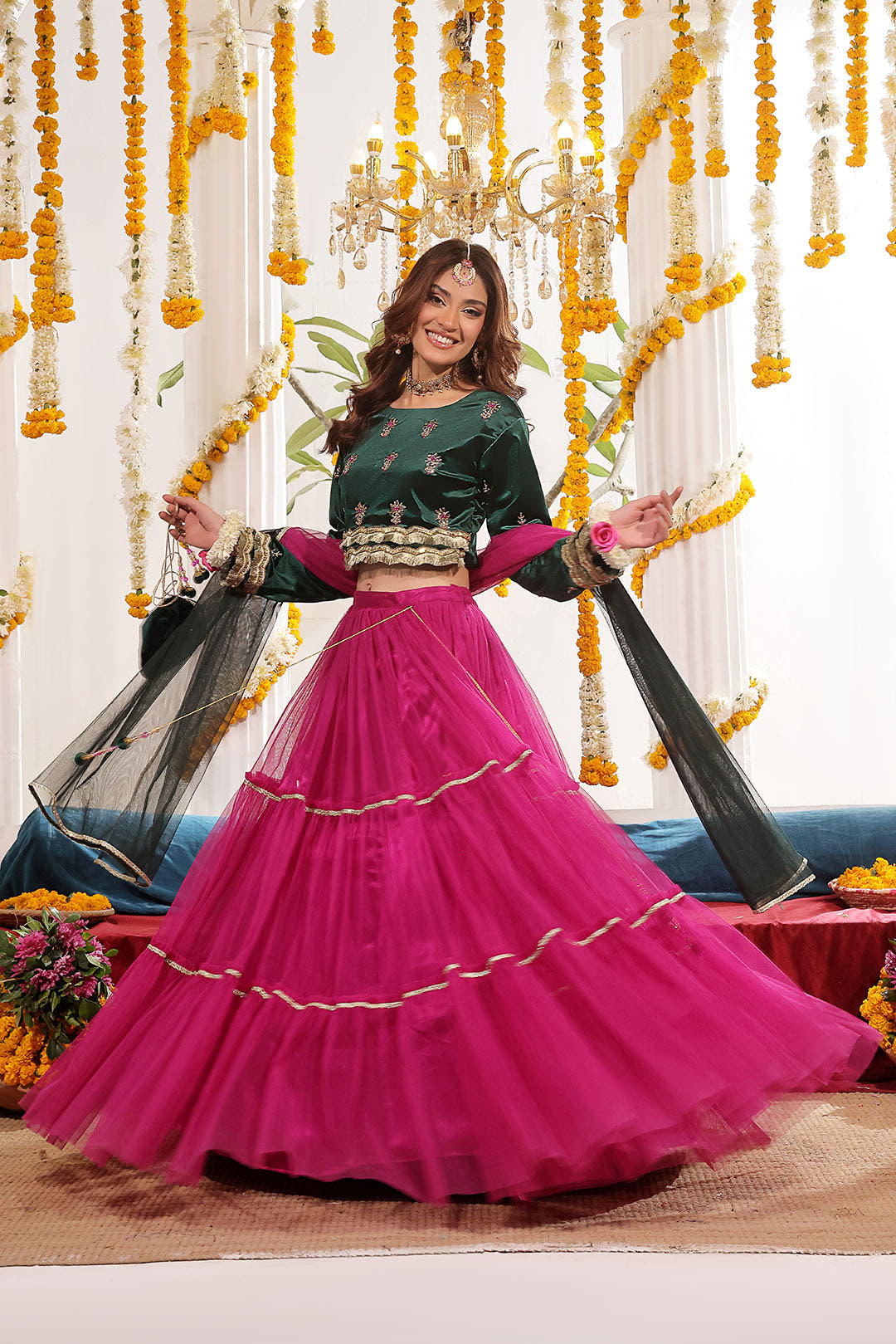 SANA'S red embroidered velvet lehenga Pakistan occasion wear