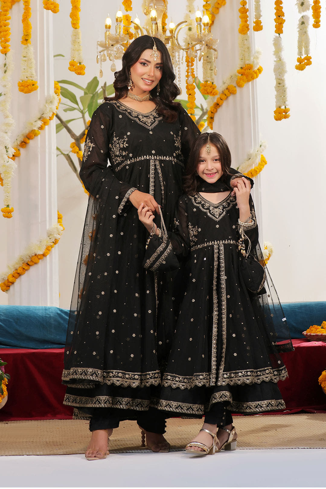 SANA'S red embroidered net maxi dress Pakistan occasion wear