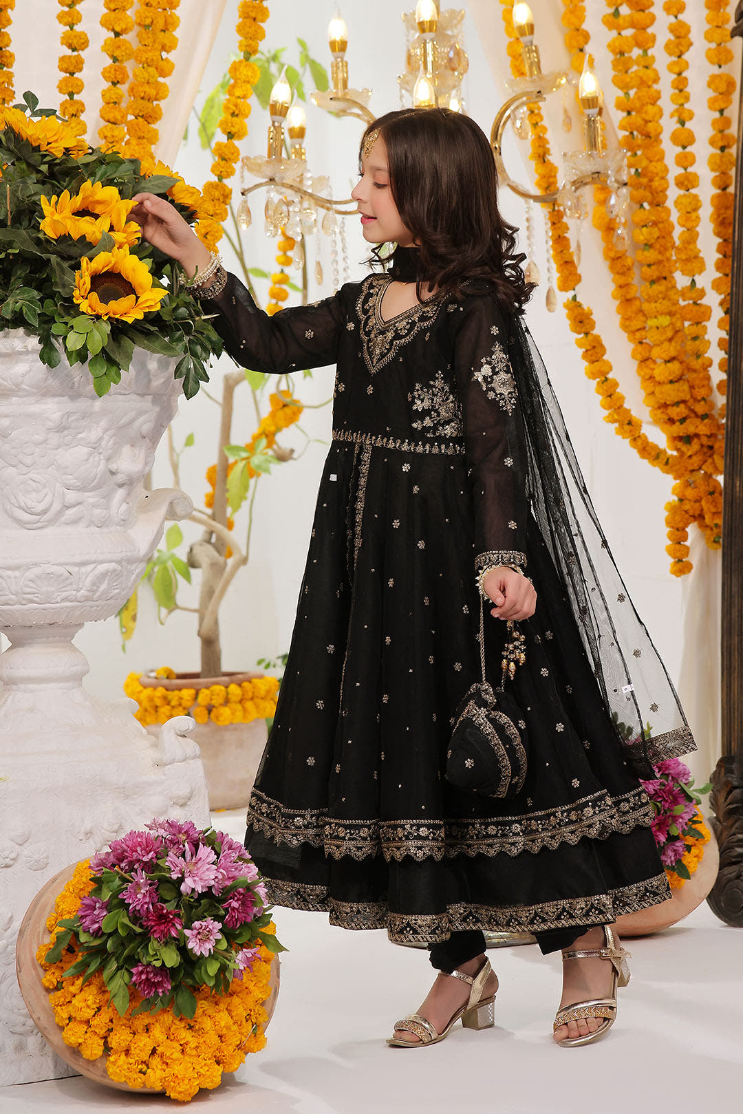 SANA'S red embroidered net maxi dress Pakistan occasion wear