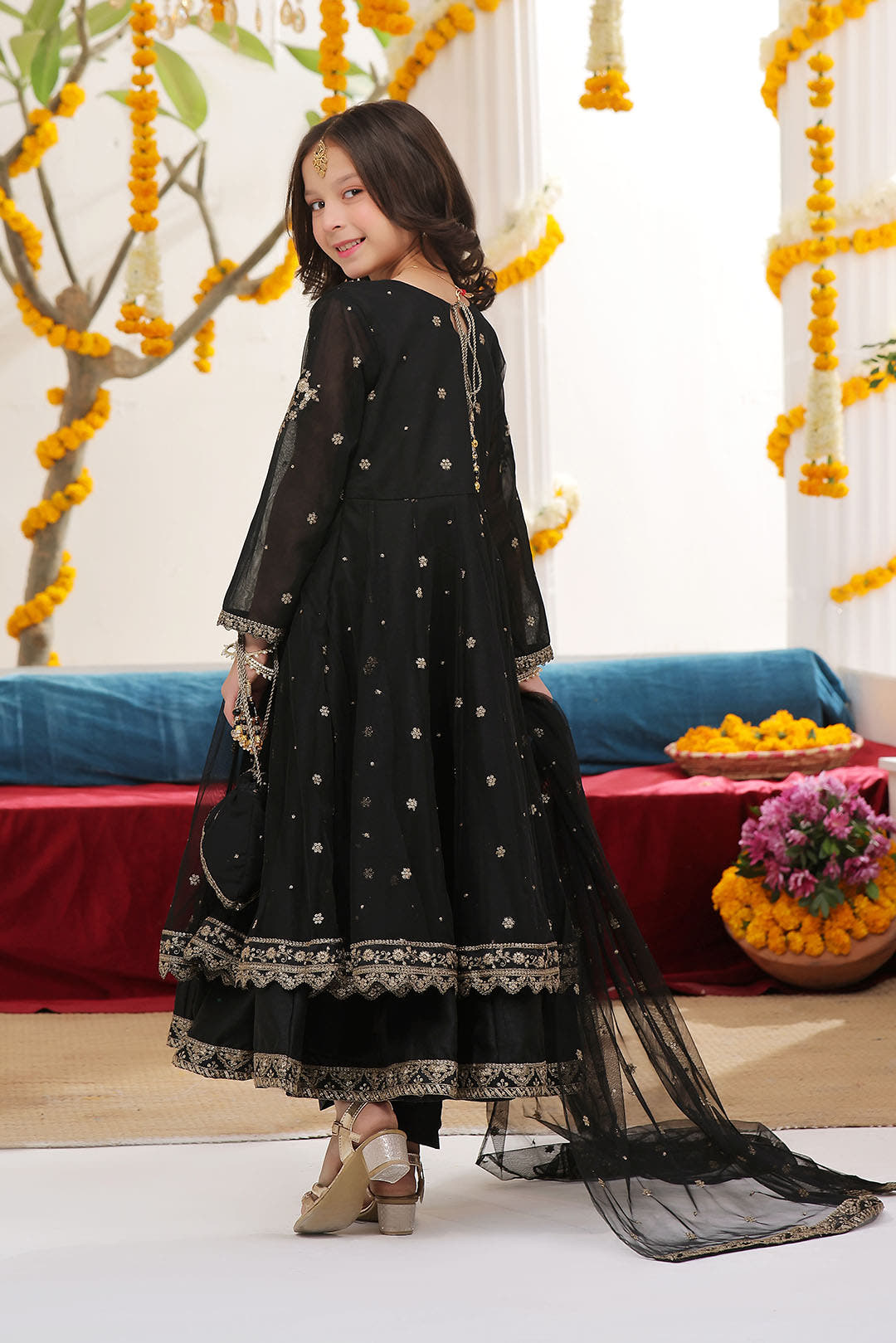 SANA'S red embroidered net maxi dress Pakistan occasion wear