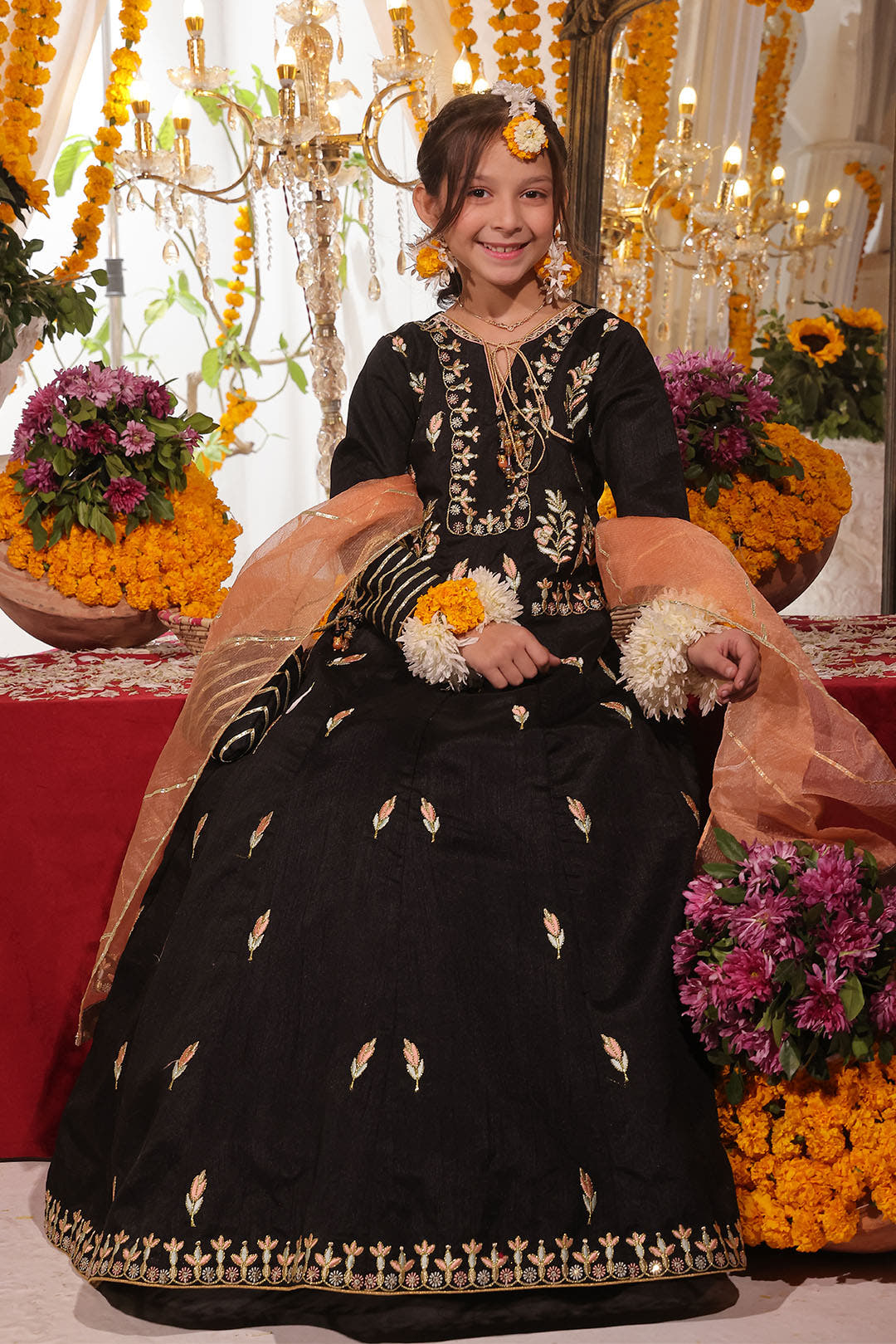 SANA'S red embroidered raw silk maxi dress Pakistan occasion wear