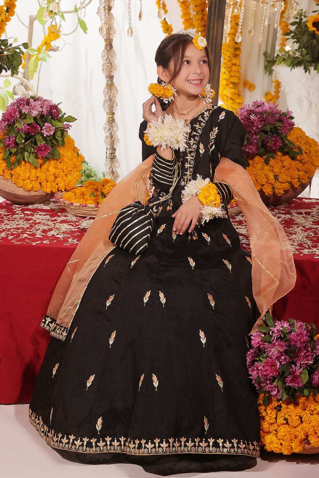 SANA'S red embroidered raw silk maxi dress Pakistan occasion wear