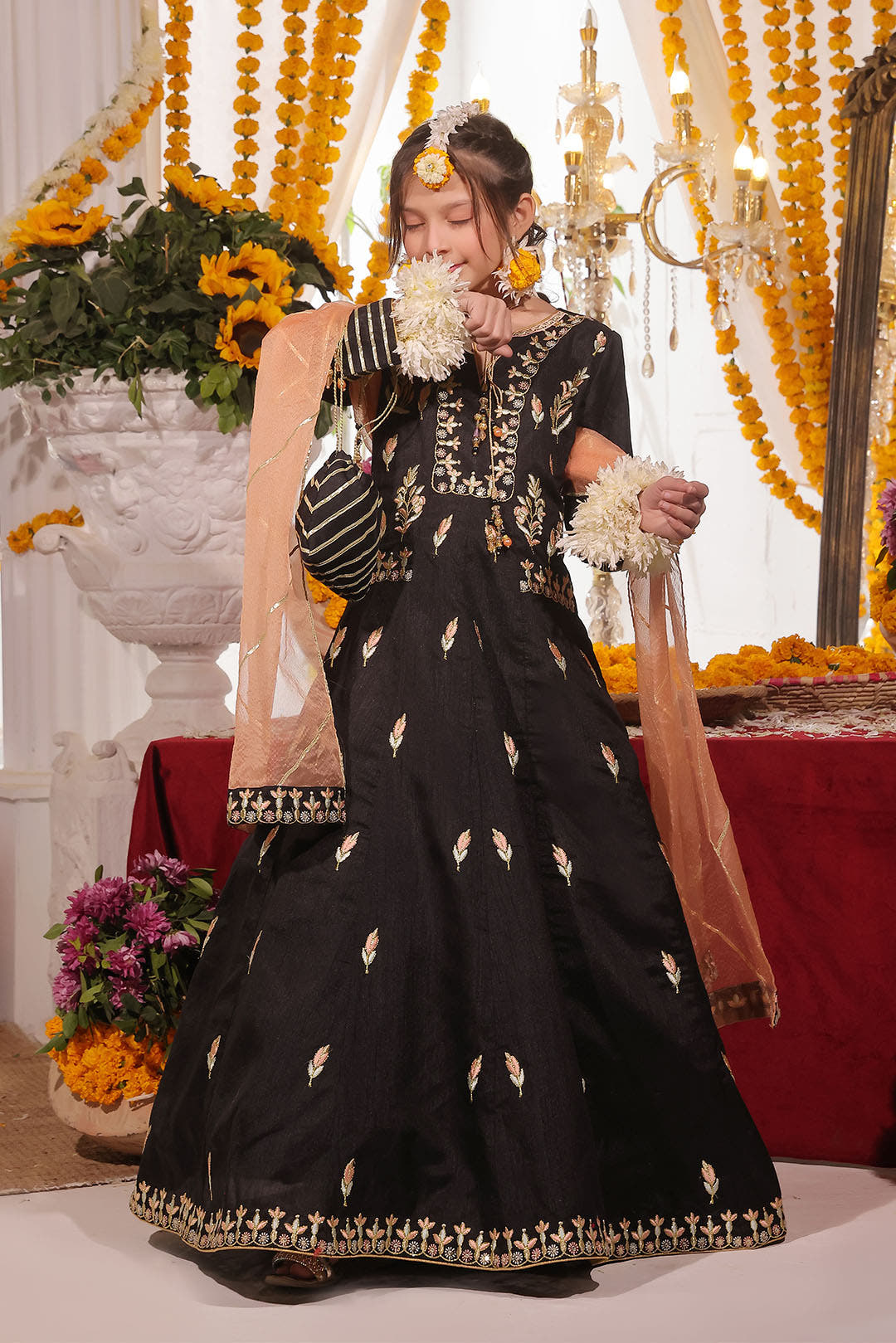 SANA'S red embroidered raw silk maxi dress Pakistan occasion wear