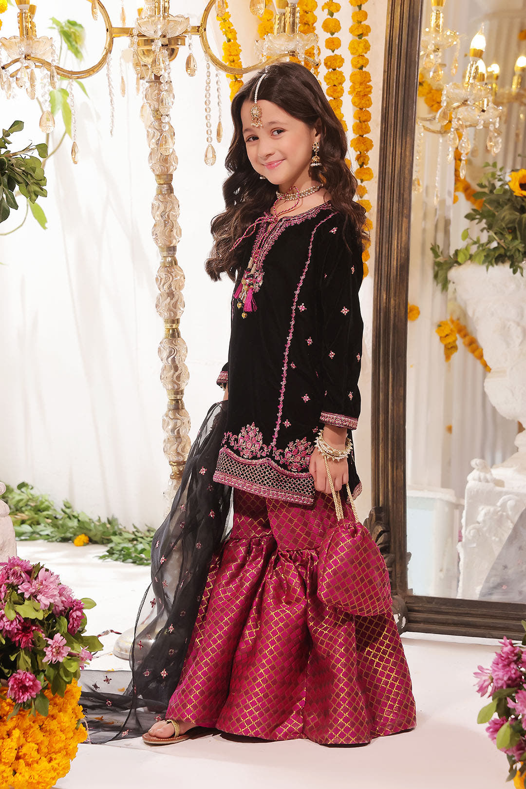 SANA'S red embroidered velvet gharara suit Pakistan occasion wear