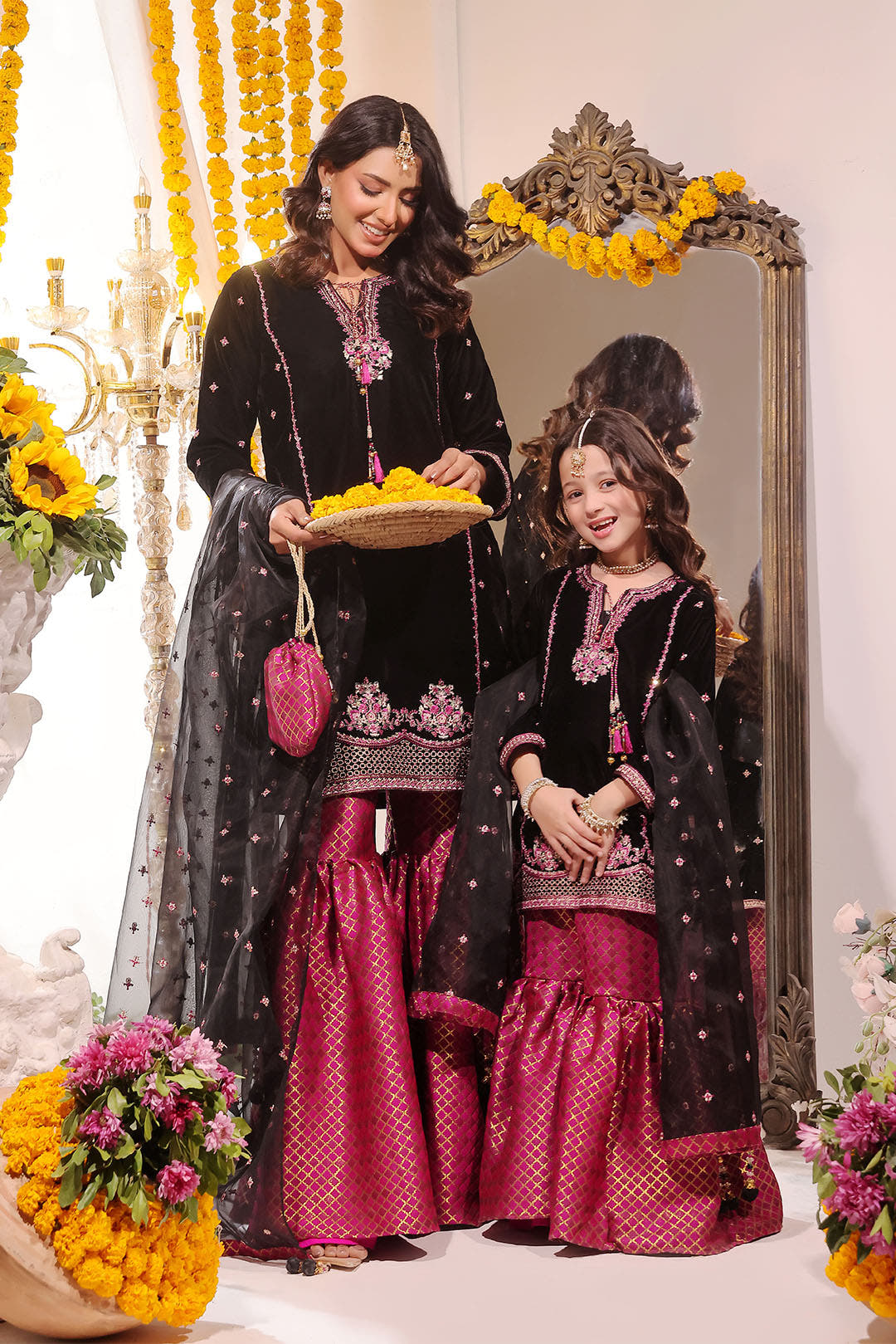 SANA'S red embroidered velvet gharara suit Pakistan occasion wear