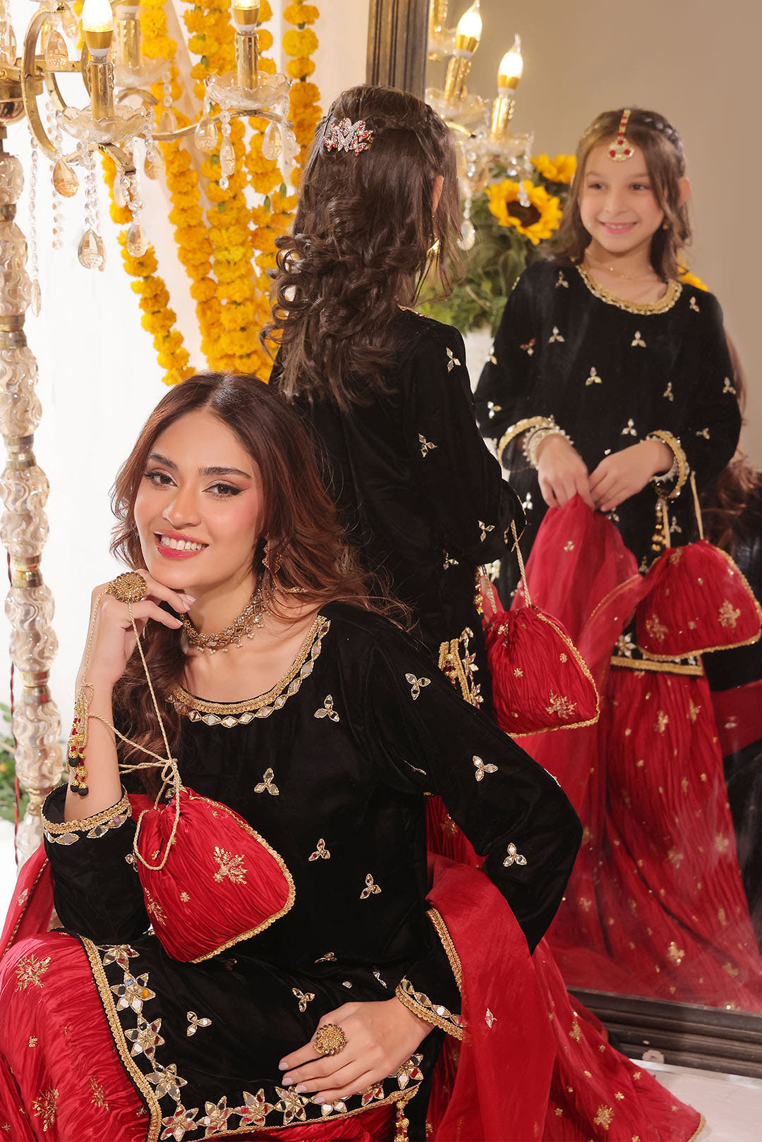 SANA'S red embroidered velvet plazo suit Pakistan occasion wear