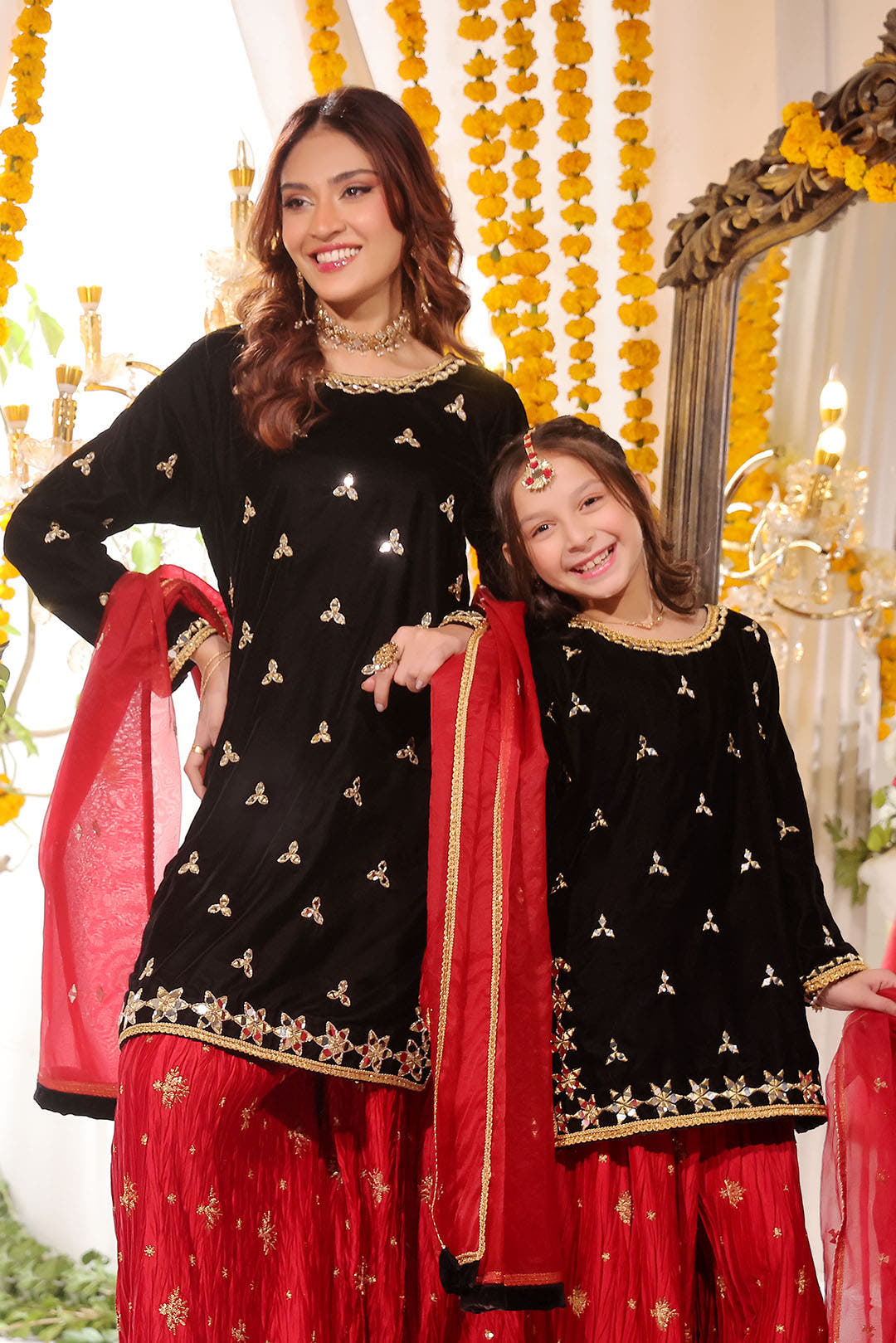 SANA'S red embroidered velvet plazo suit Pakistan occasion wear