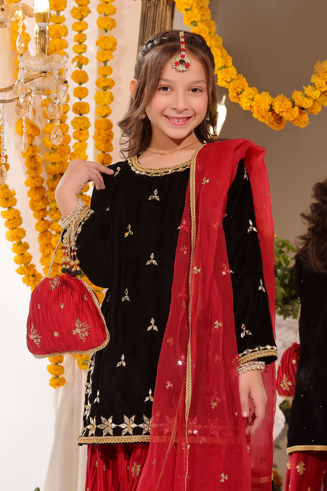 SANA'S red embroidered velvet plazo suit Pakistan occasion wear