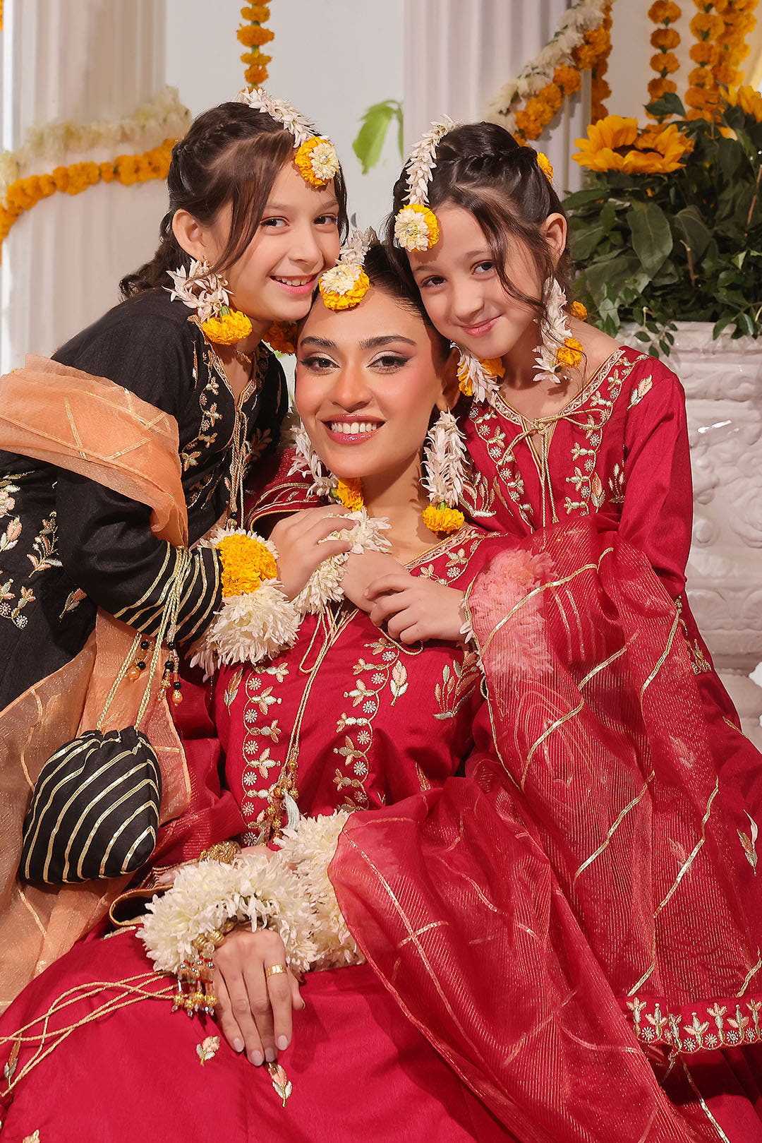 SANA'S red embroidered raw silk maxi dress Pakistan occasion wear