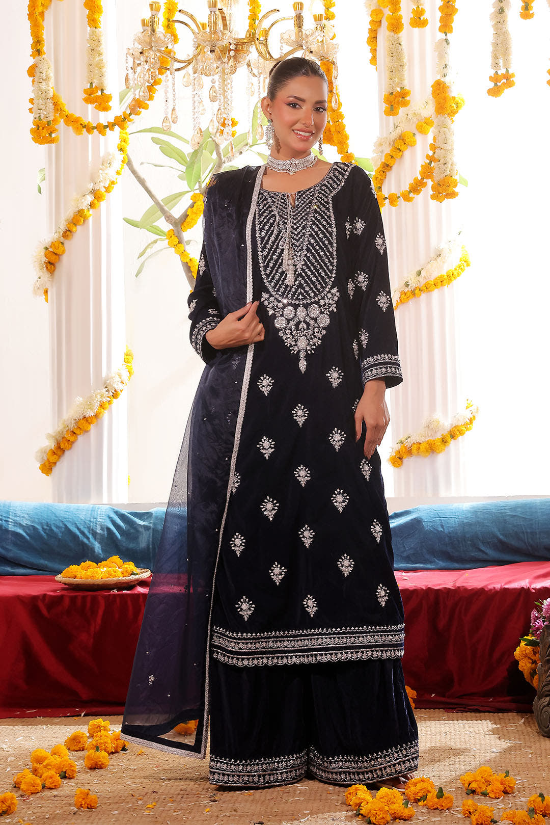 SANA'S red embroidered velvet suit Pakistan occasion wear