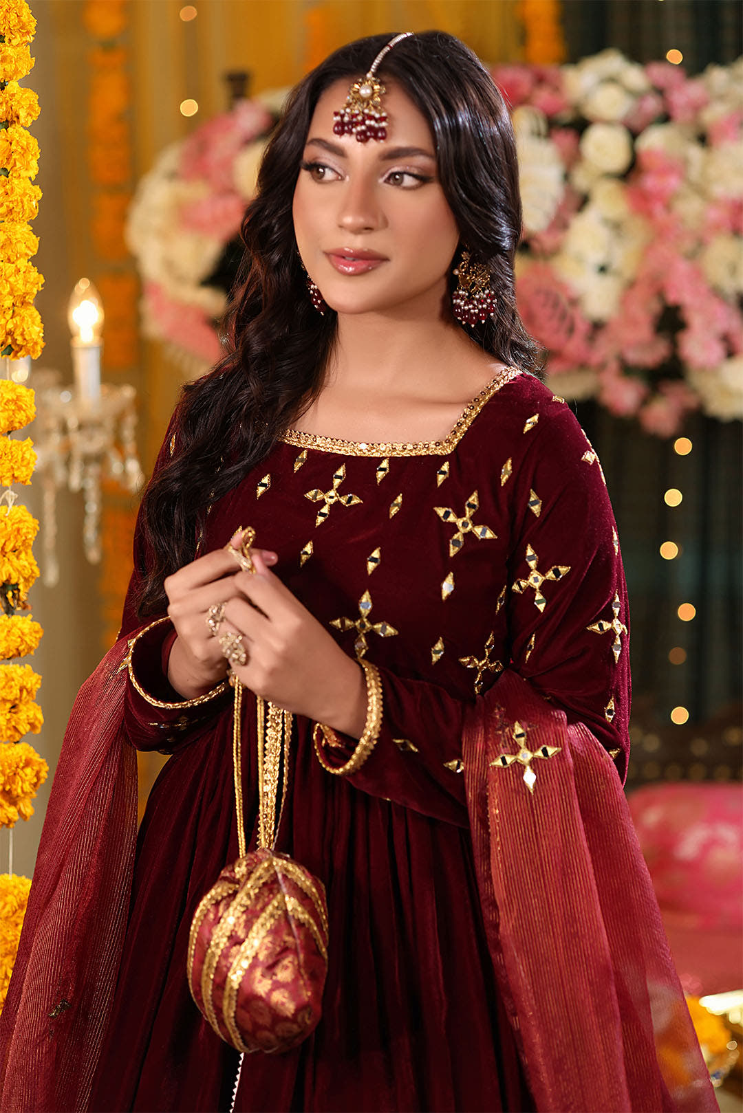 SANA'S red embroidered velvet lehenga Pakistan occasion wear