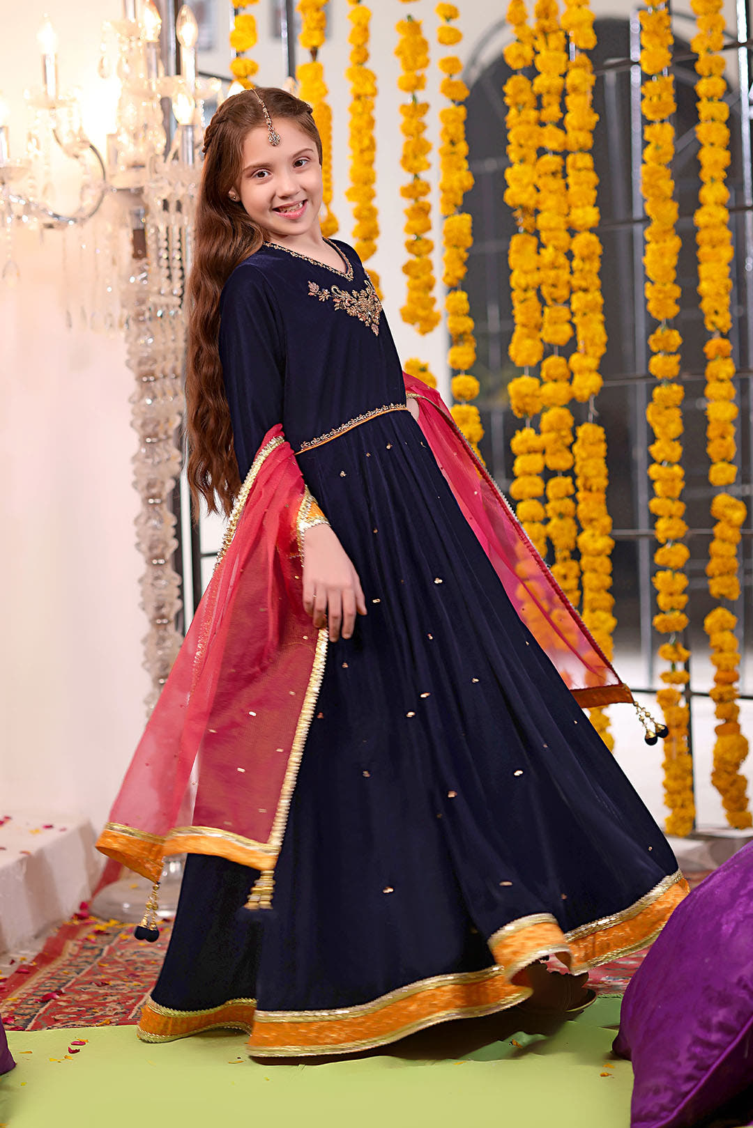 SANA'S red embroidered velvet maxi dress Pakistan occasion wear
