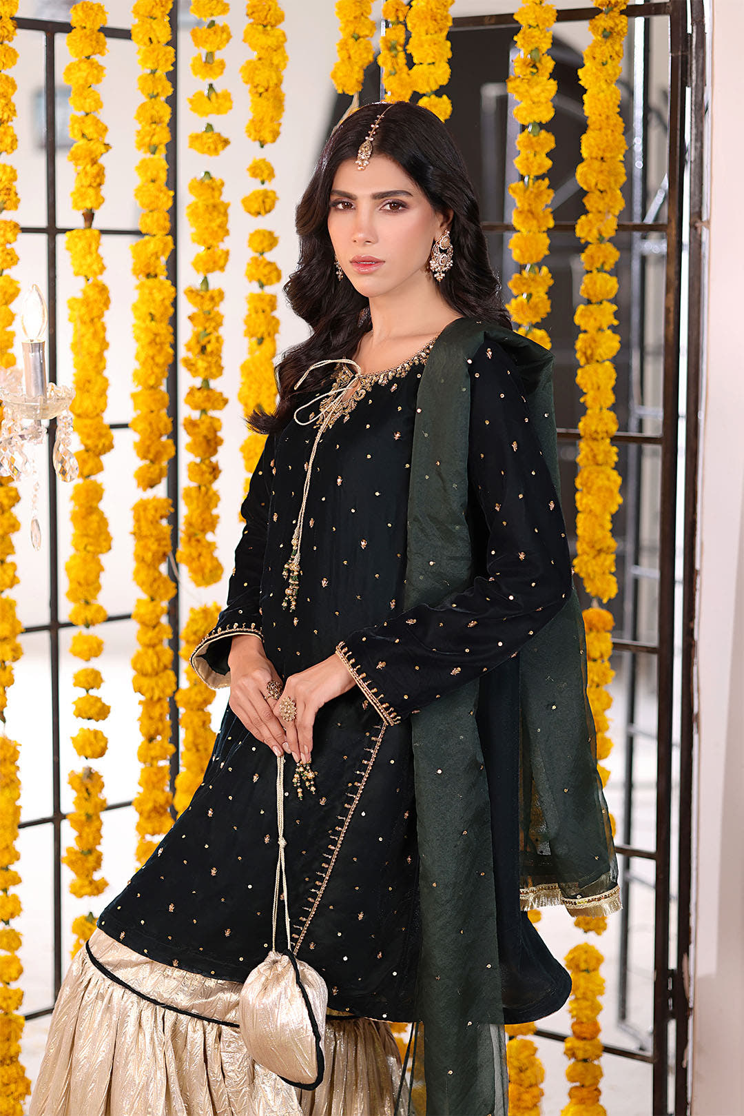SANA'S red embroidered velvet gharara suit Pakistan occasion wear