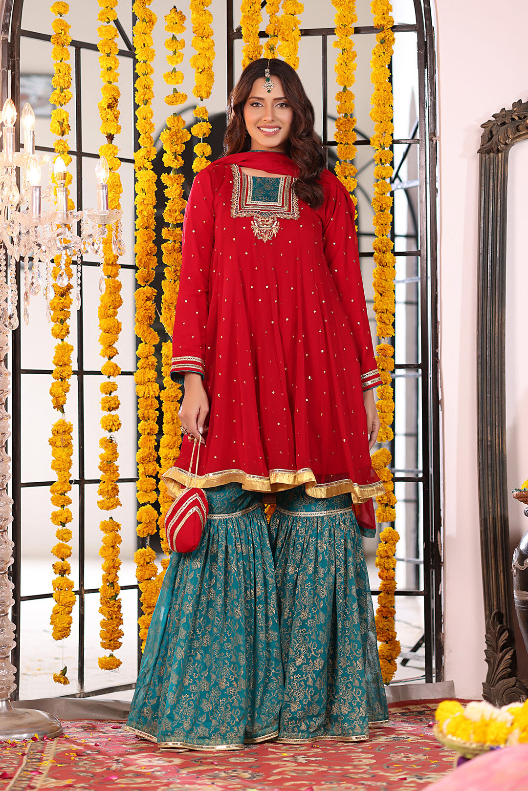 Handwork Embroidered Chiffon Gharara Suit | SHENDI | G123271