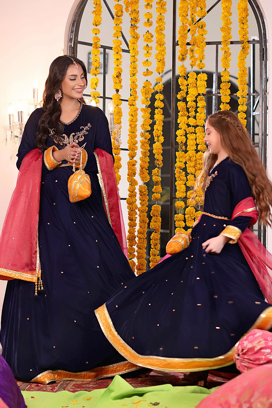 SANA'S red embroidered velvet maxi dress Pakistan occasion wear