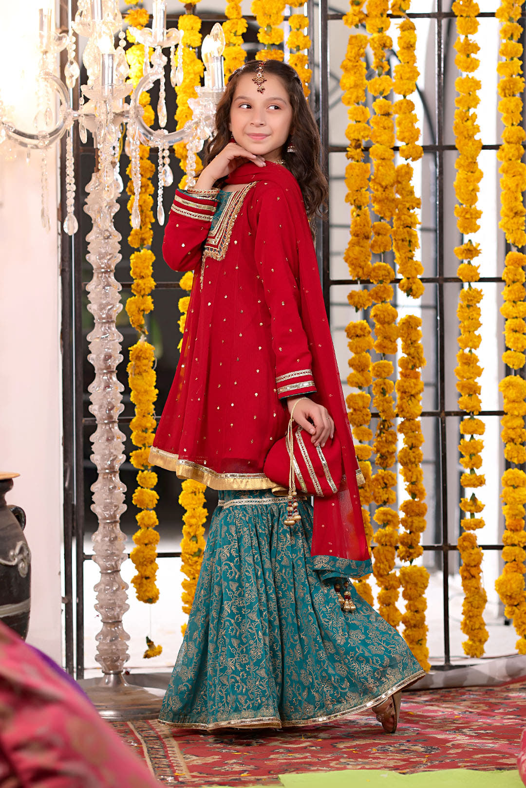 SANA'S red embroidered chiffon gharara suit Pakistan occasion wear