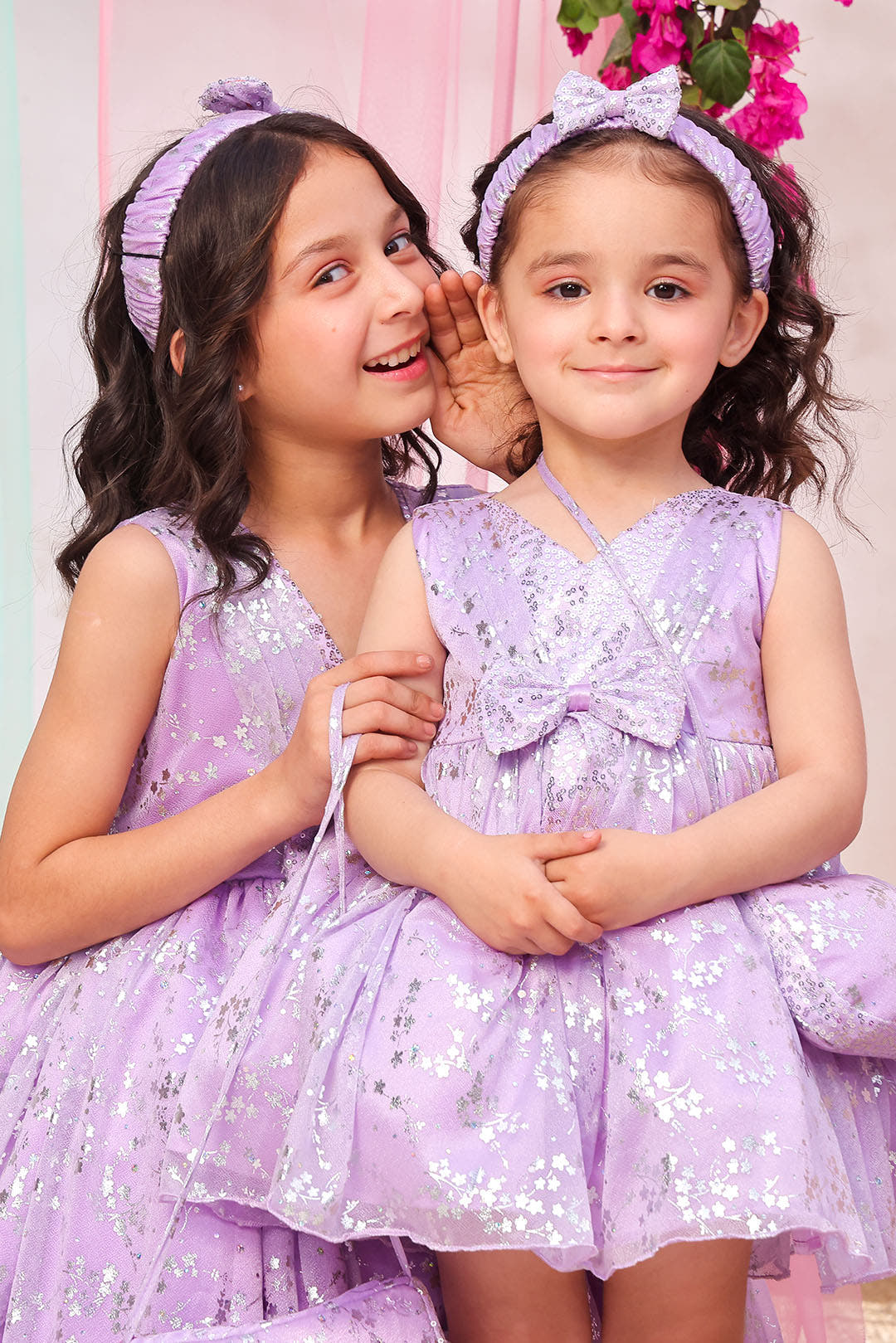 SANA'S purple printed net frock Pakistan Eid